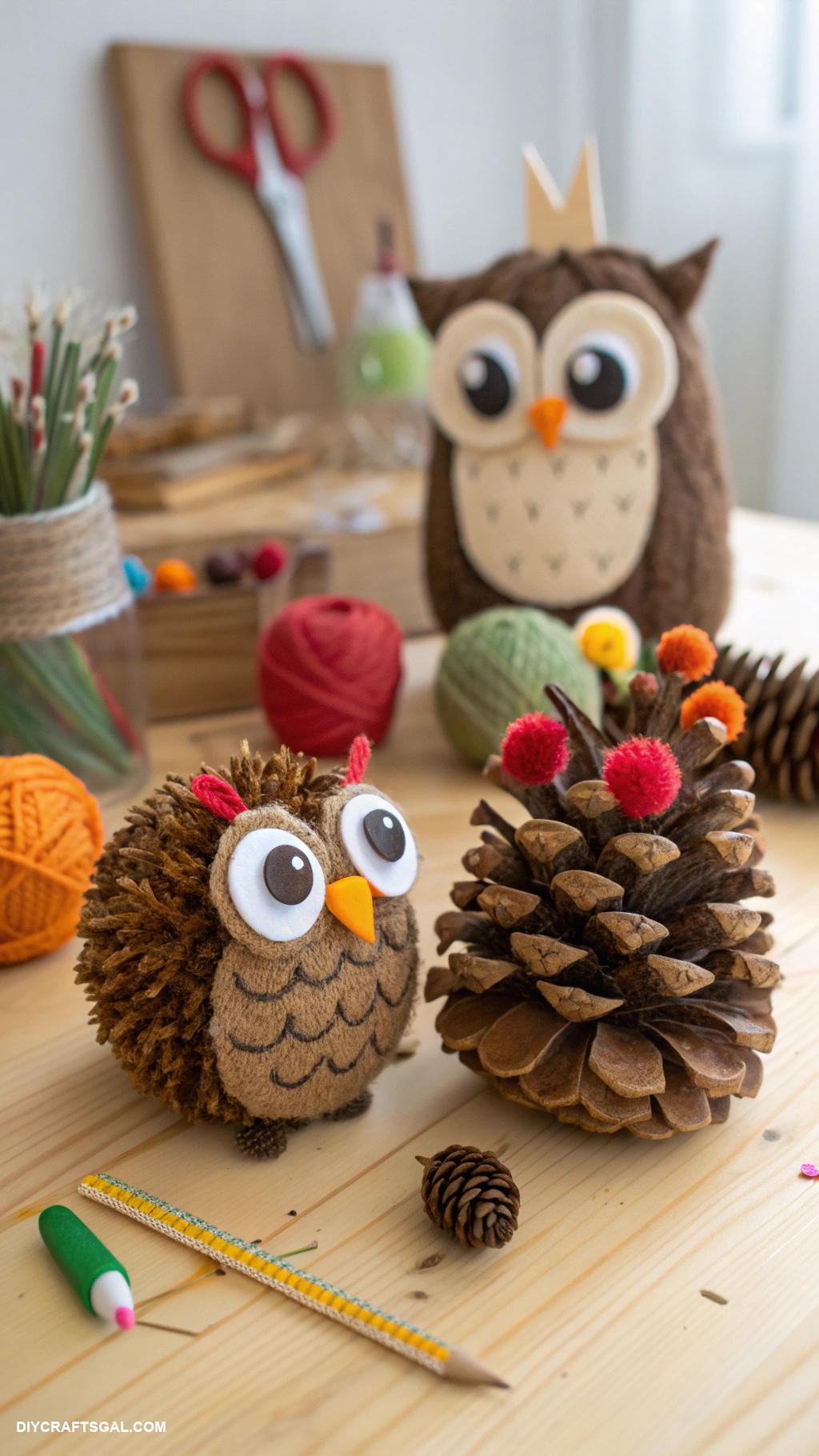 winter pinecone crafts Pinecone animals using craft supplies