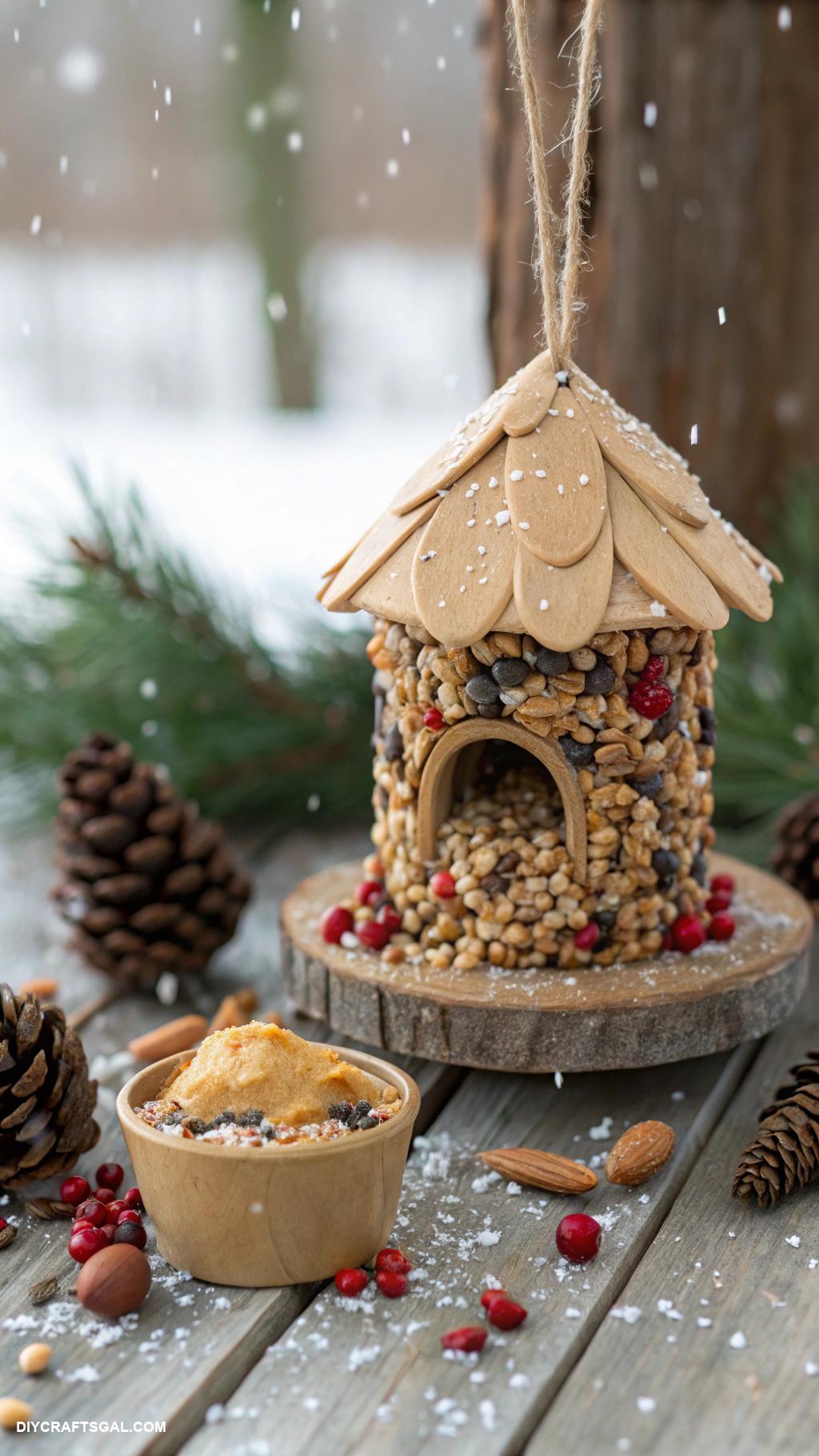 winter pinecone crafts Pinecone bird feeders with peanut butter