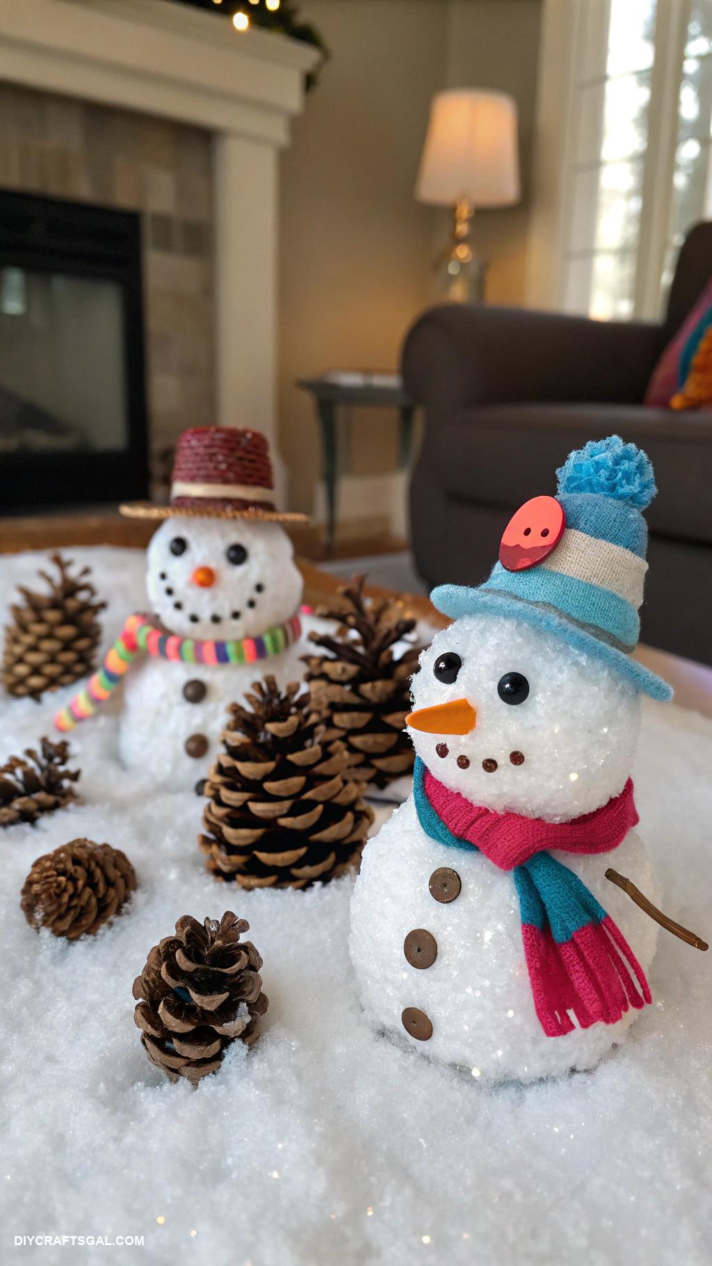 winter pinecone crafts Pinecone snowmen using additional materials