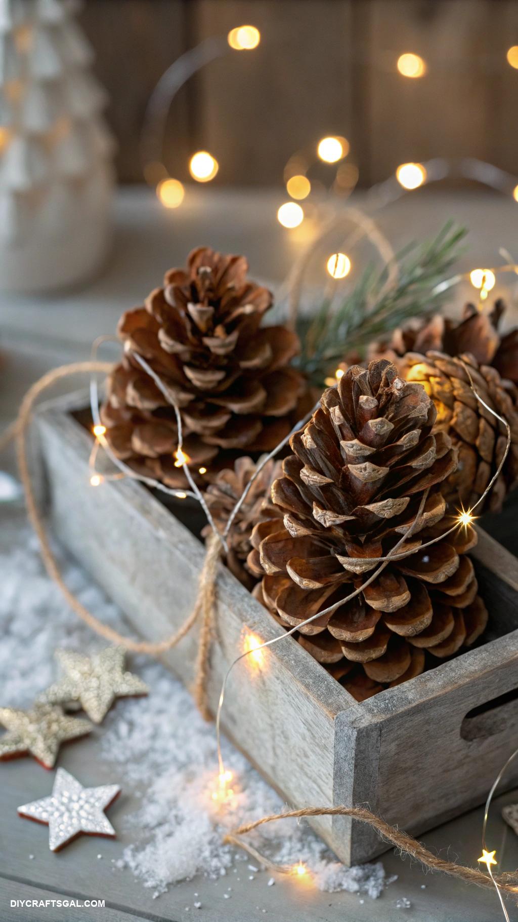 winter pinecone crafts Pinecone stargazers with LED lights