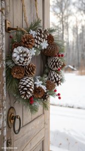 winter pinecone crafts Pinecone wreath for seasonal decor
