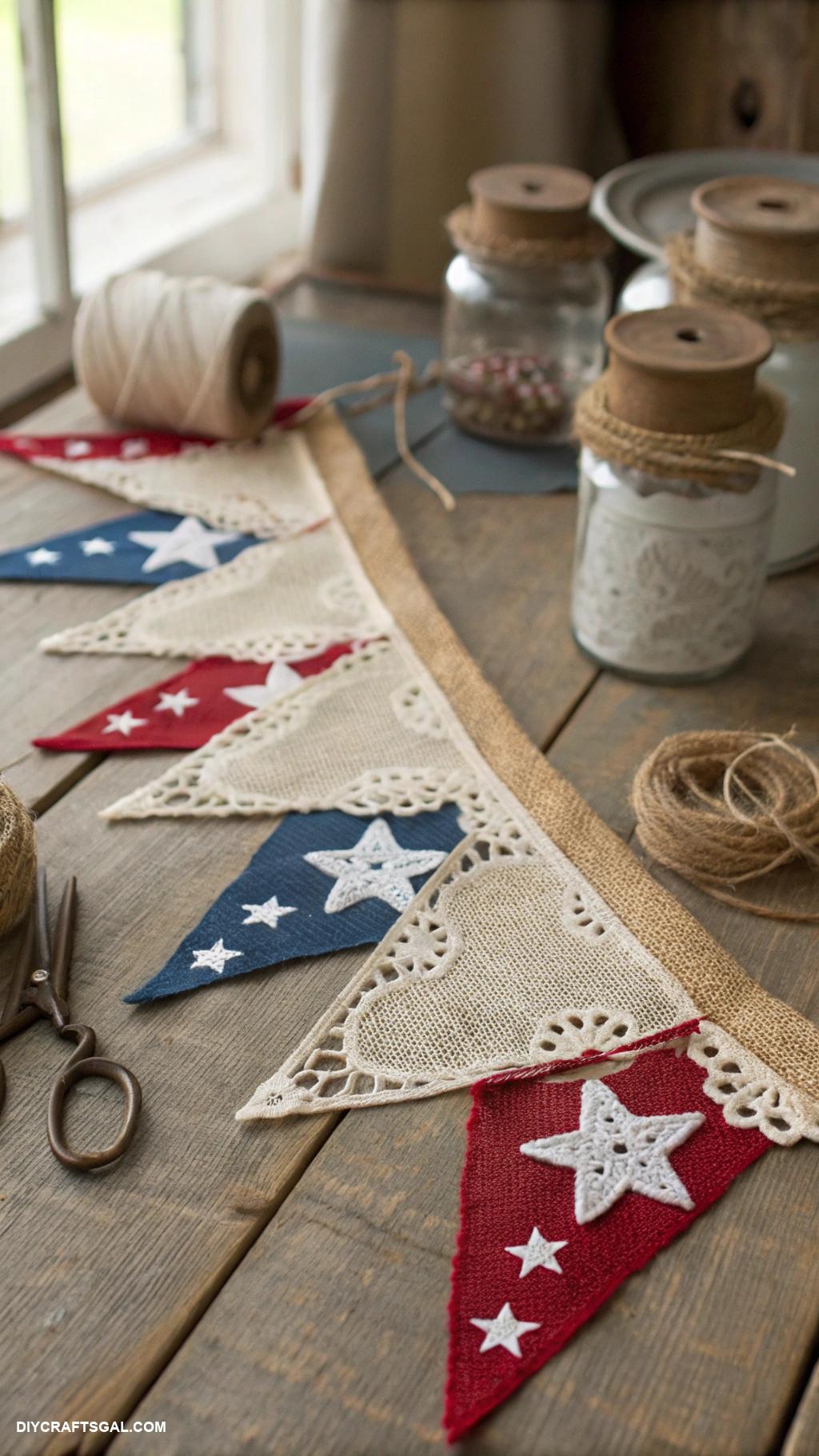 4th of july crafts Burlap and lace patriotic banner