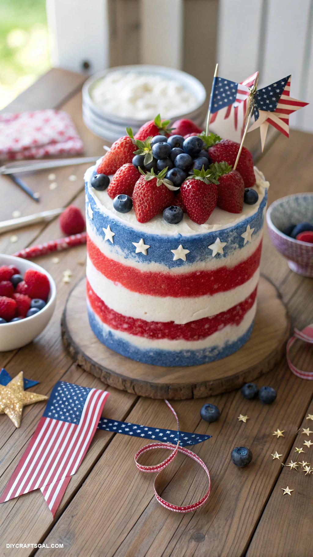 4th of july crafts Flag inspired layered cake centerpiece