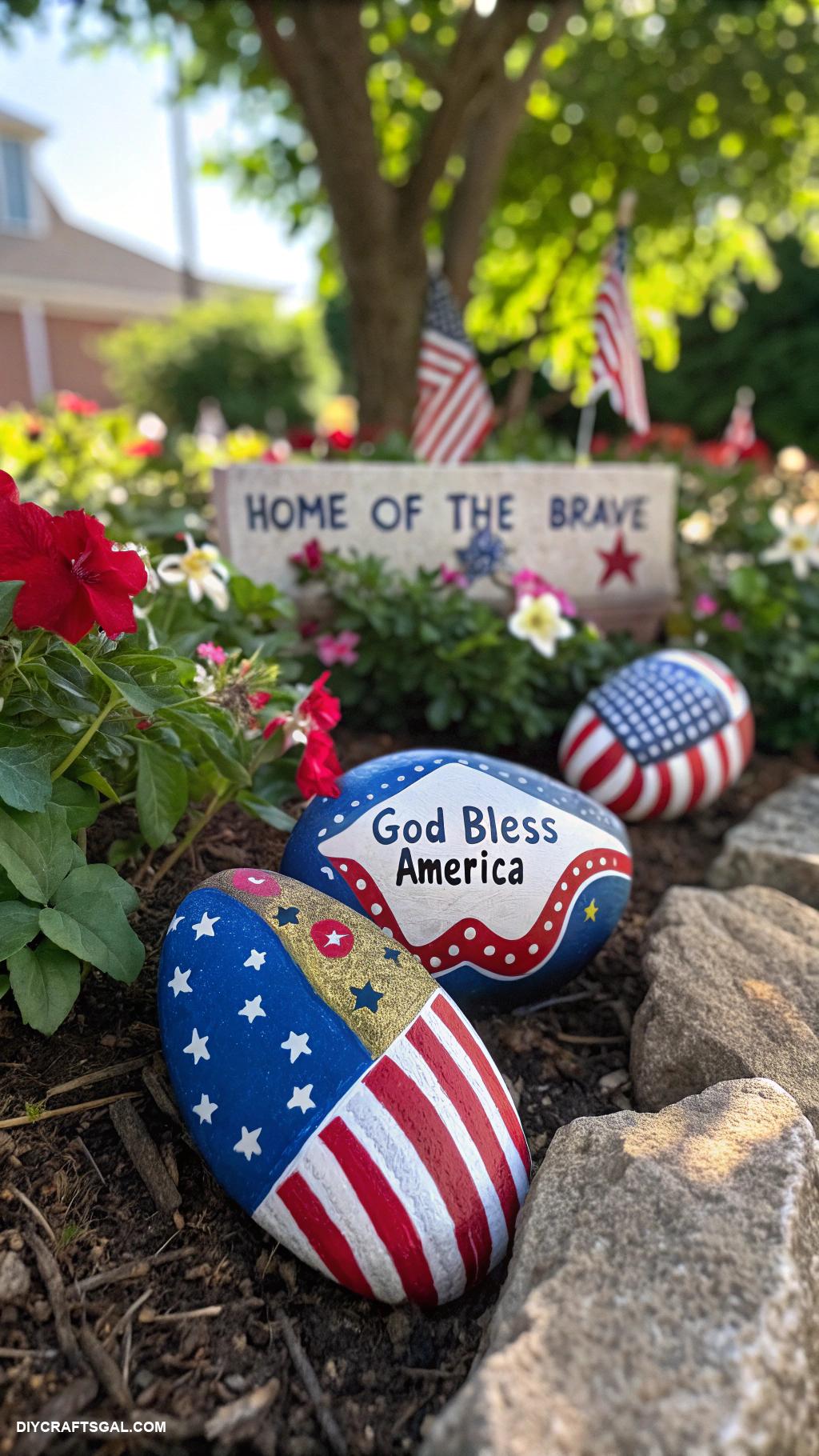 4th of july crafts Patriotic painted rock garden markers