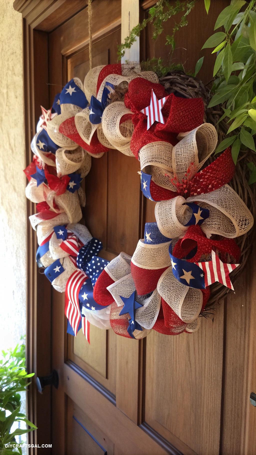 4th of july crafts Red white and blue ribbon wreath
