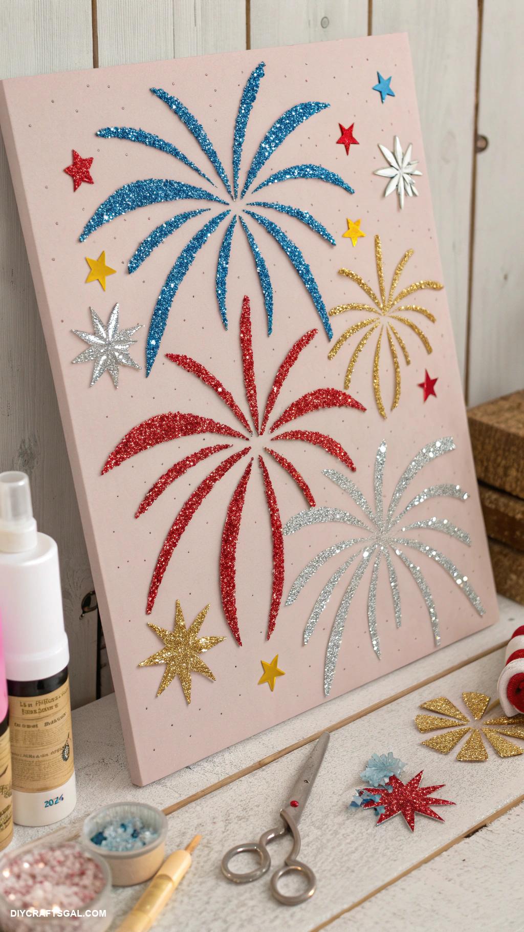 4th of july crafts Sparkly glitter firework wall art