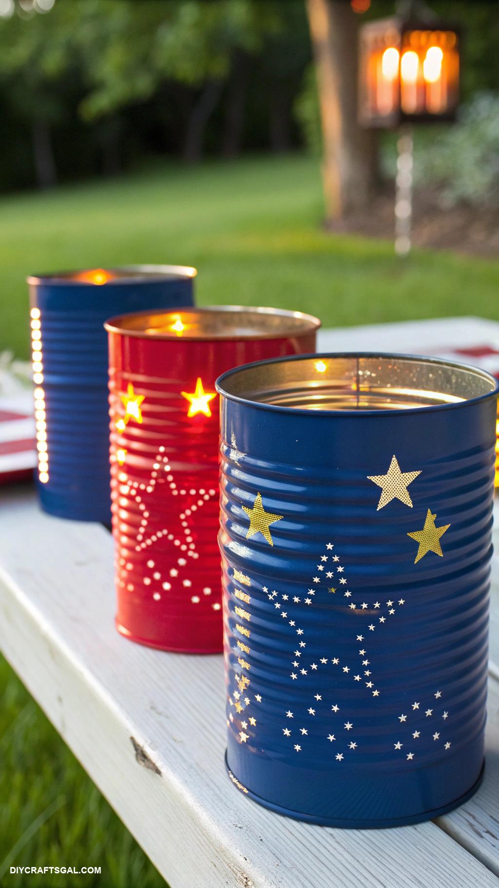 4th of july crafts Tin can lanterns for festive decoration
