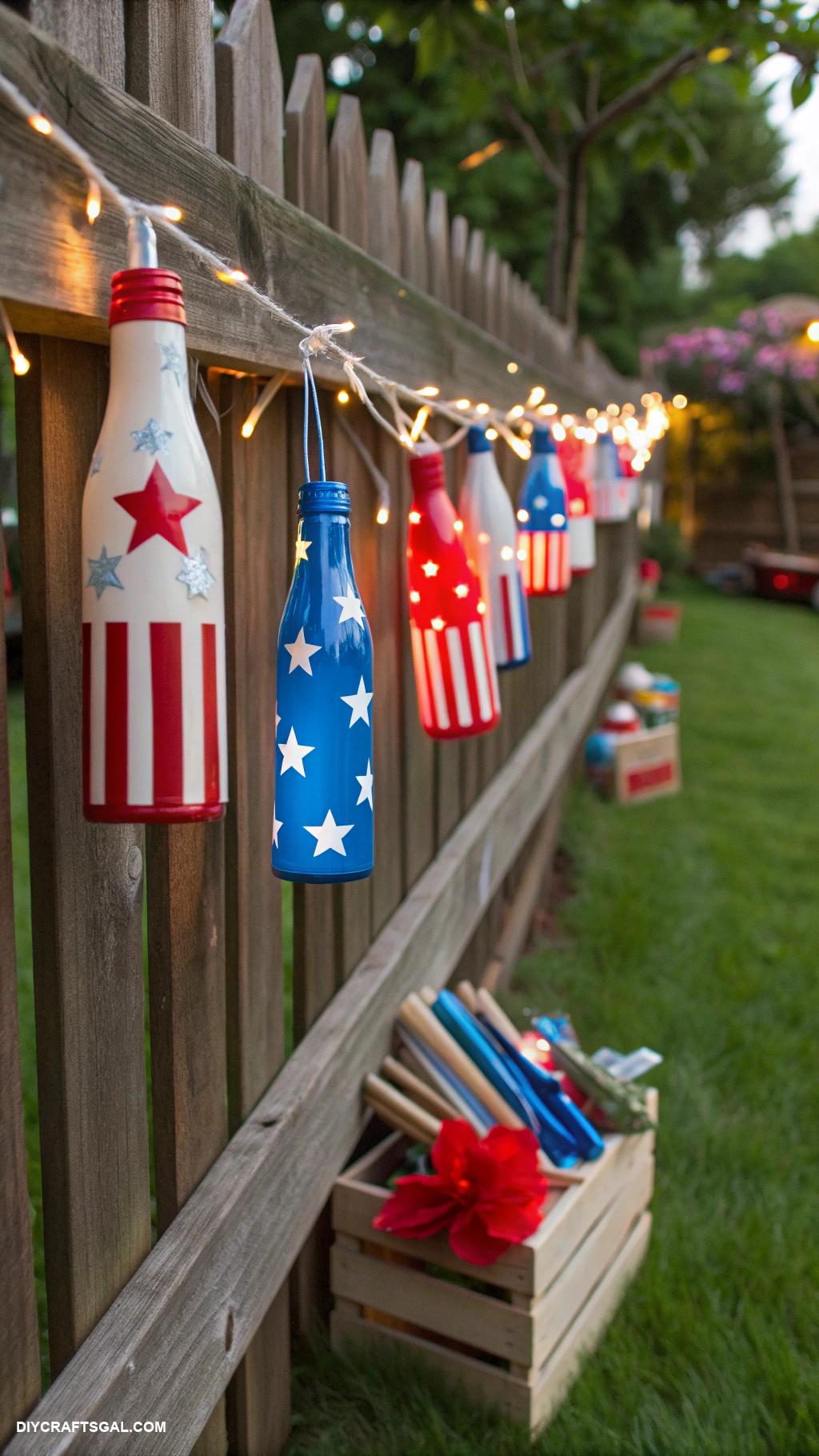 4th of july crafts Upcycled bottle flag garland