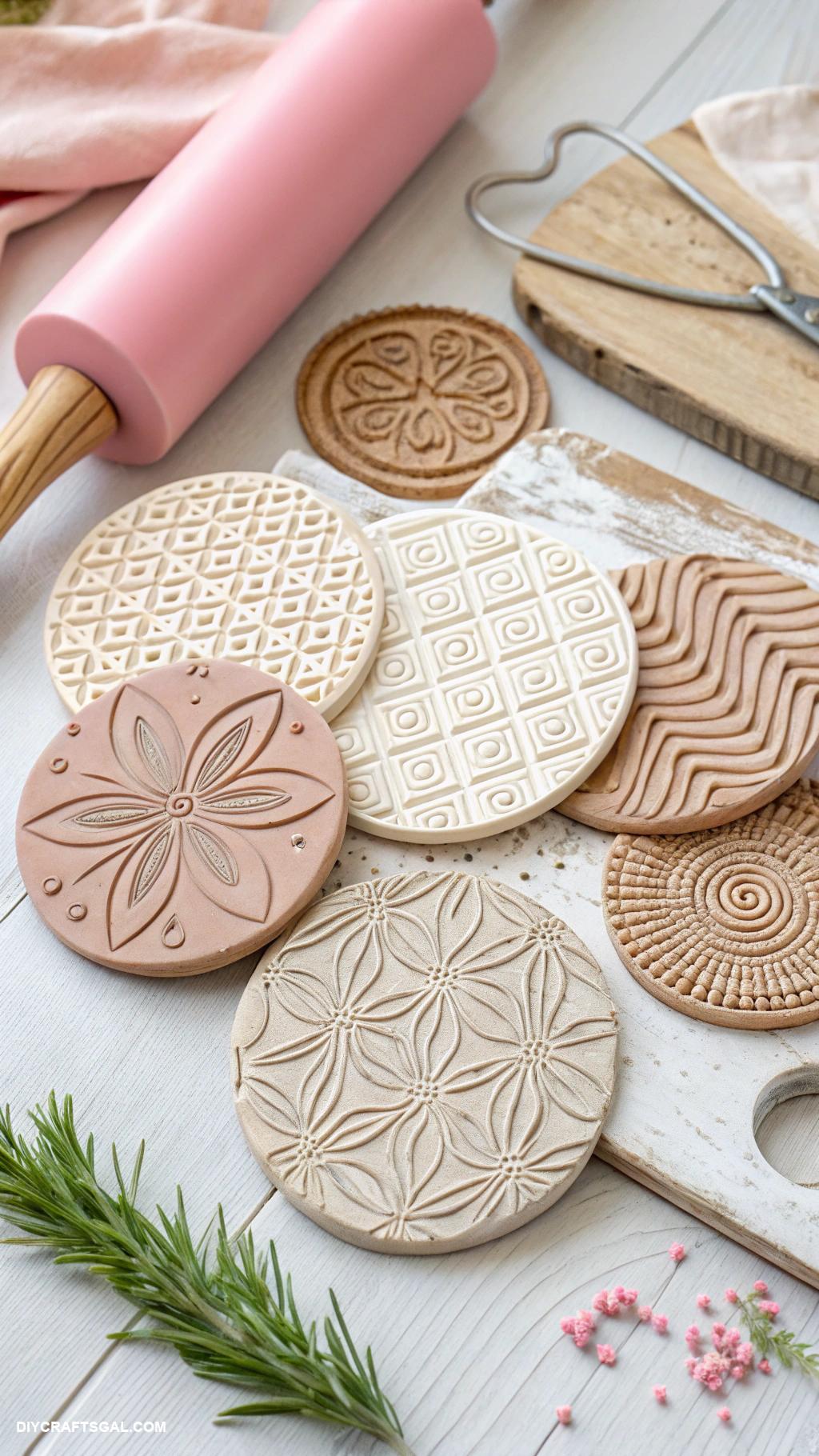 air dry clay projects Stylish coasters with textured patterns
