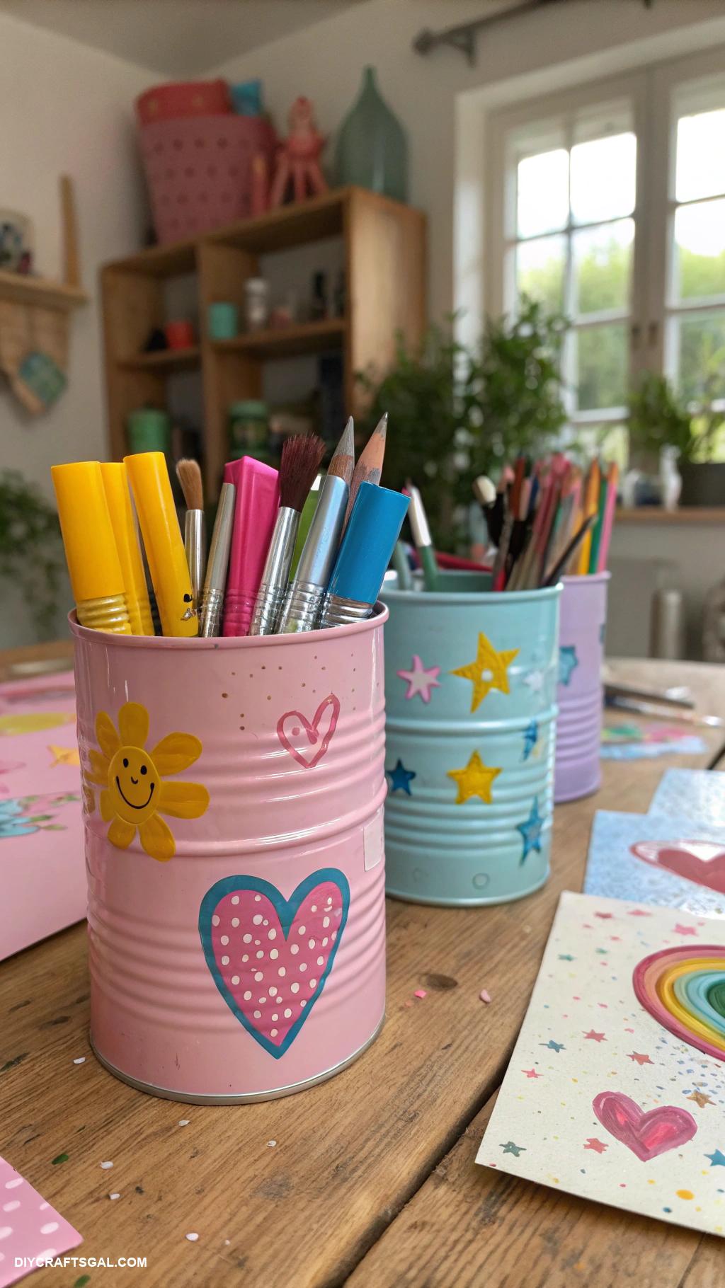 art cart organization for kids DIY art supply caddy from tin cans