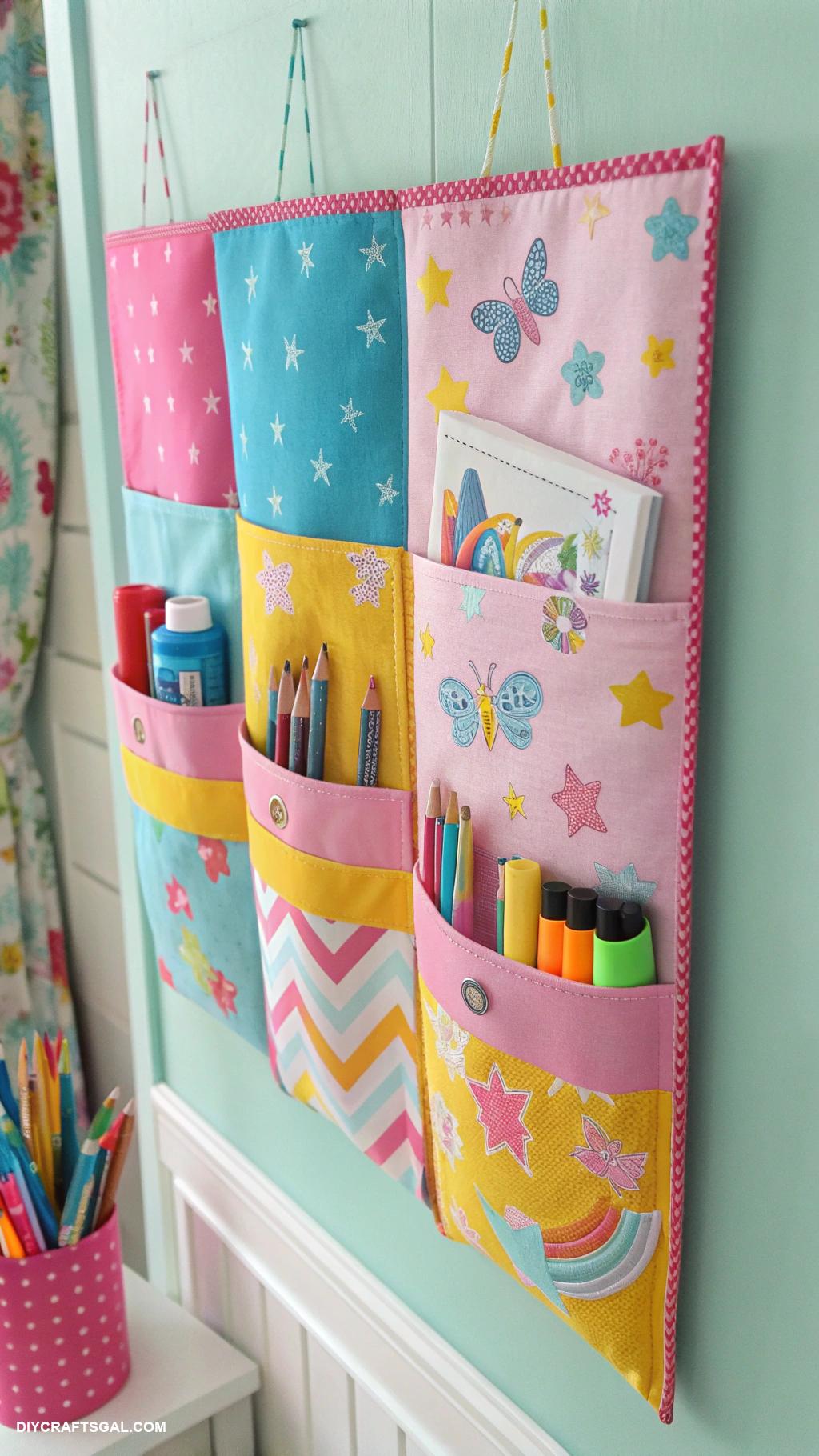 art cart organization for kids Hanging wall pockets for storage