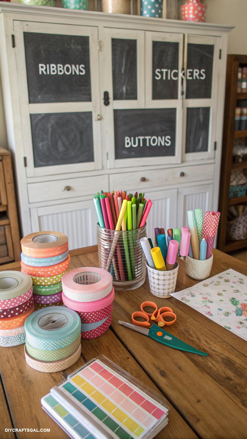 craft table with storage ideas Cabinet doors with chalkboard paint labels