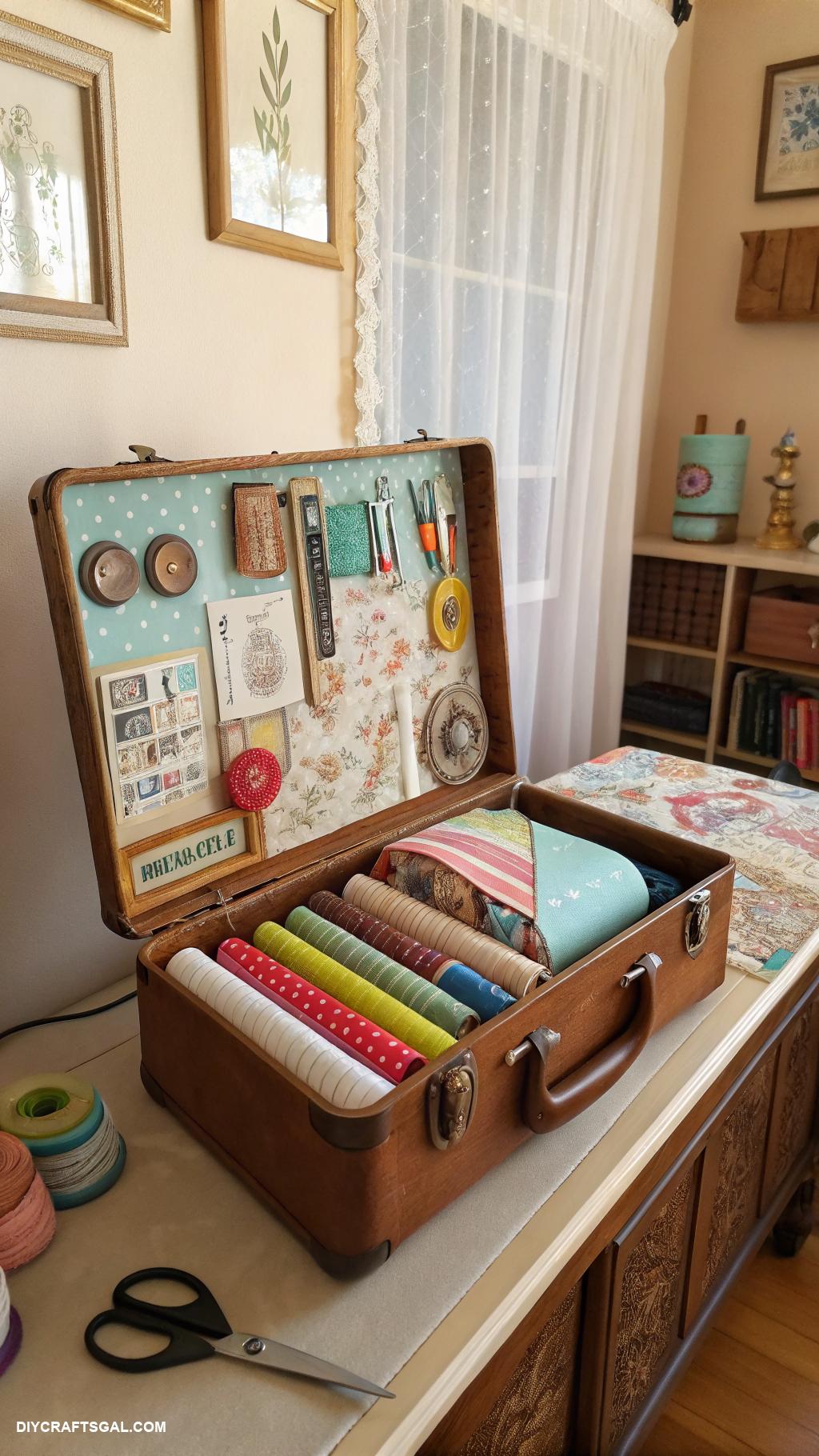craft table with storage ideas Vintage suitcase storage for supplies