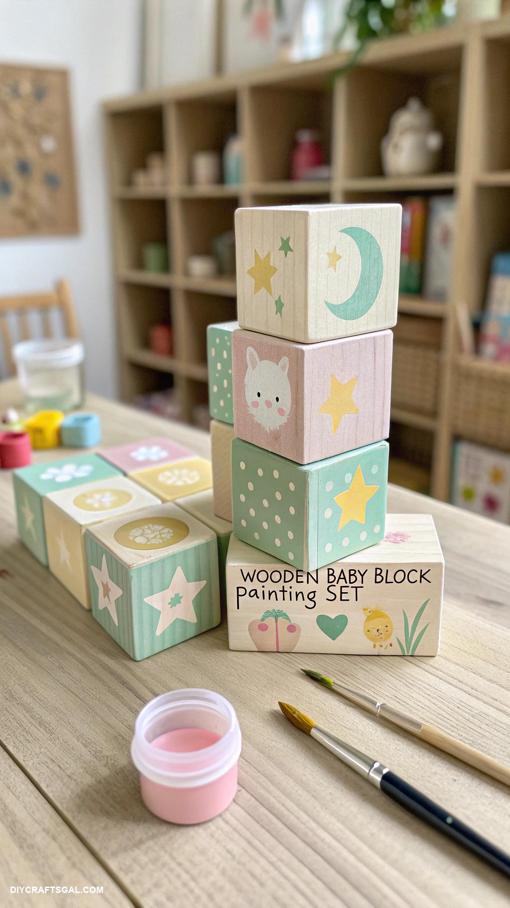diy baby shower gifts DIY wooden baby block painting set