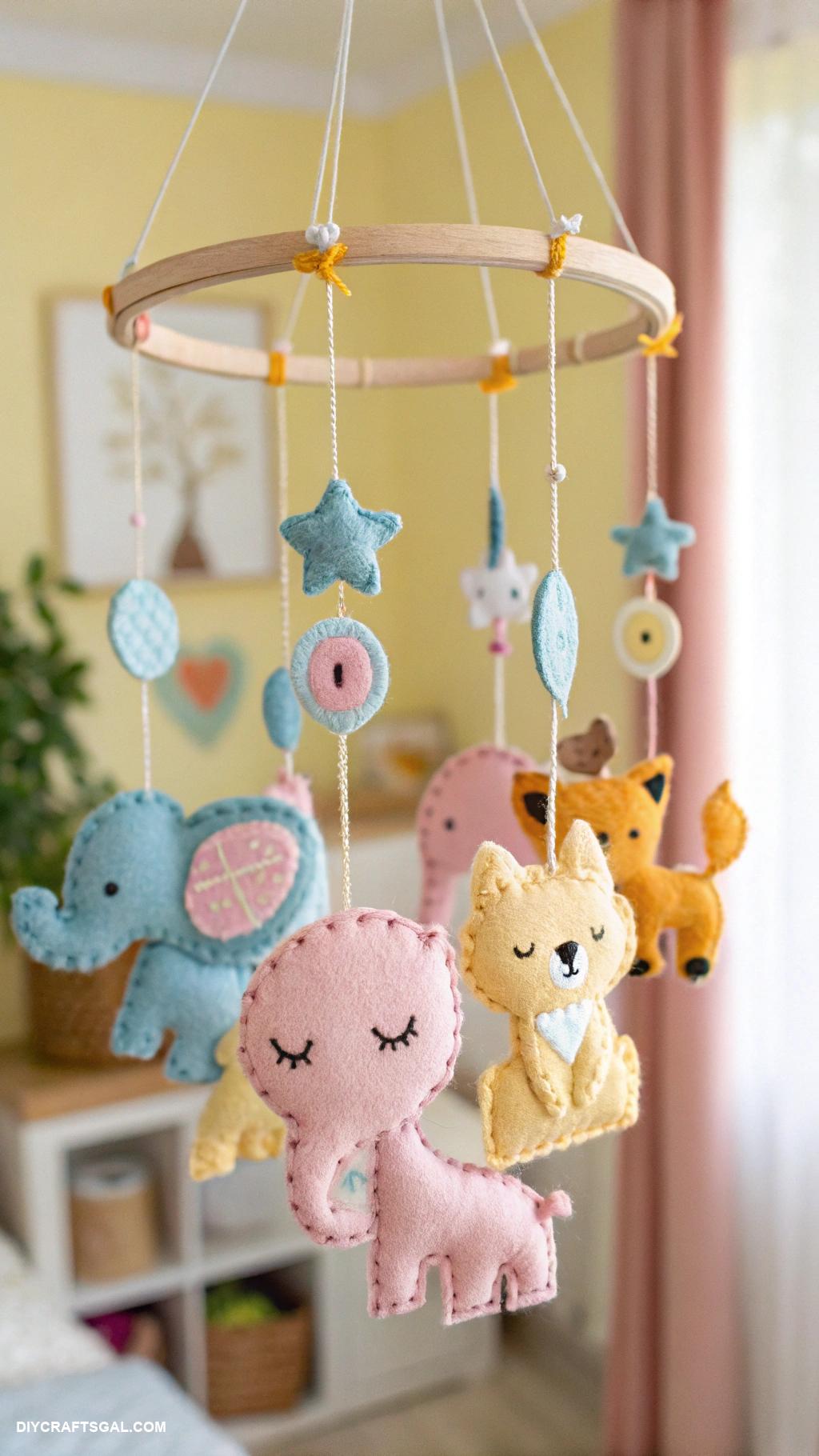 diy baby shower gifts Handcrafted baby mobile with felt animals