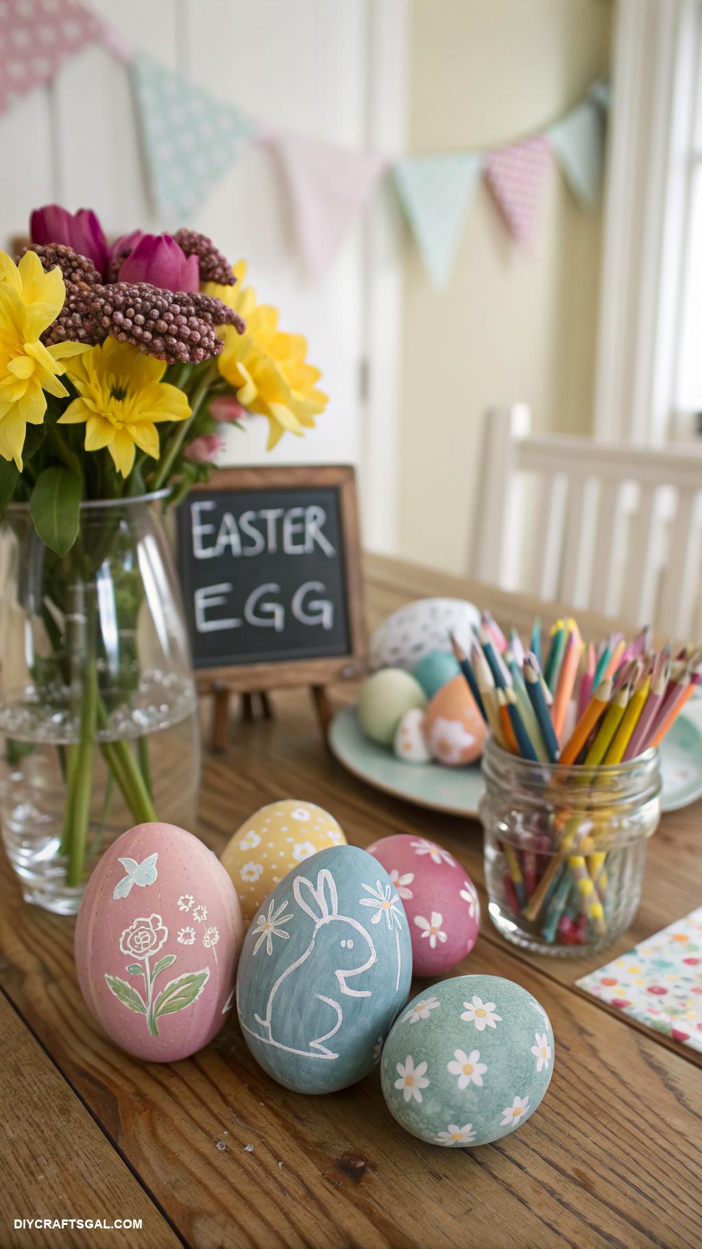 diy easter decorations Chalkboard paint egg labeling station
