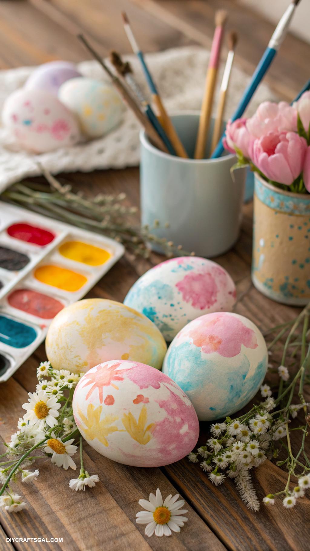 diy easter decorations Decorate eggs with watercolor paint splashes