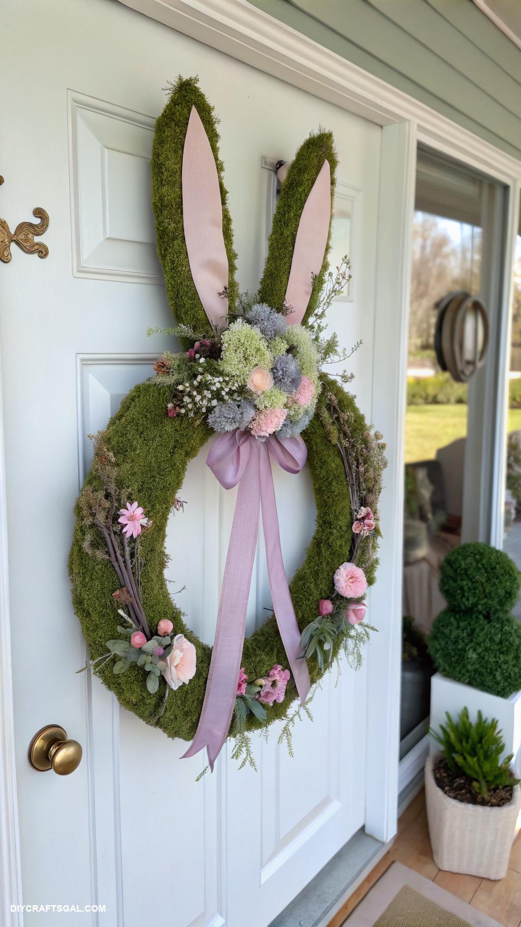 diy easter home decor ideas Bunny shaped wreath for front door