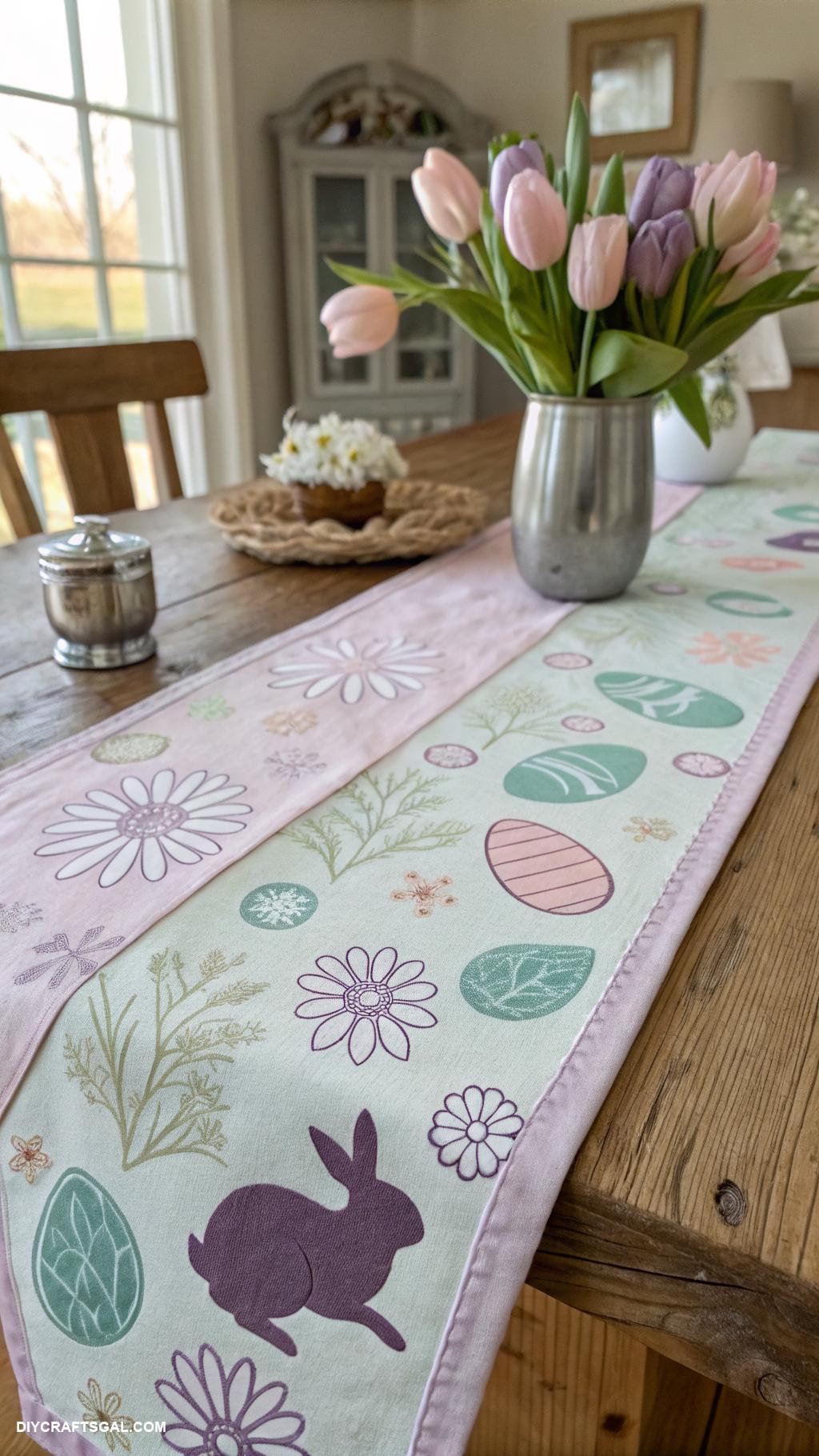 diy easter home decor ideas Easter themed table runner with stencils