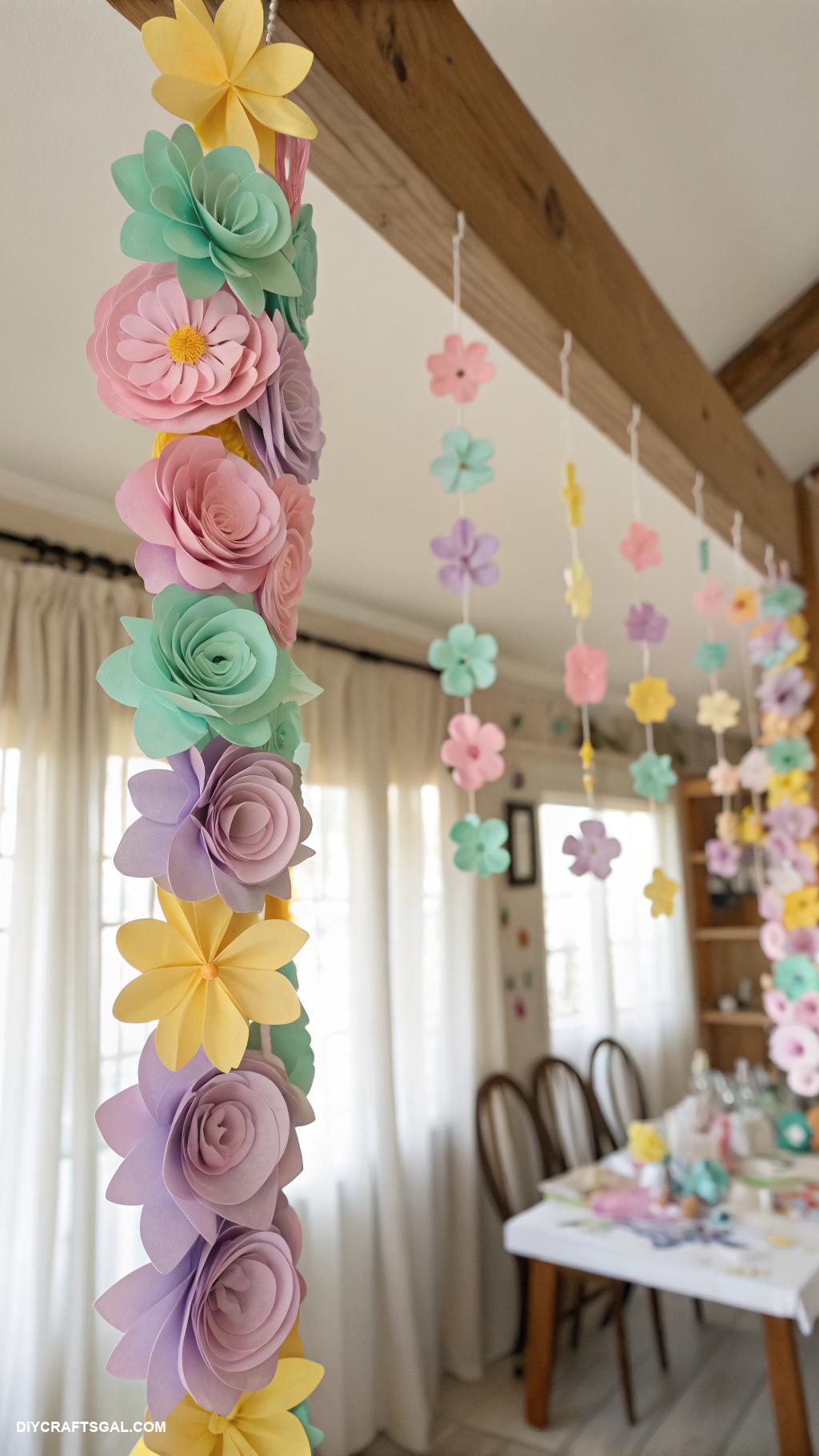 diy easter home decor ideas Hanging paper flower garland decorations