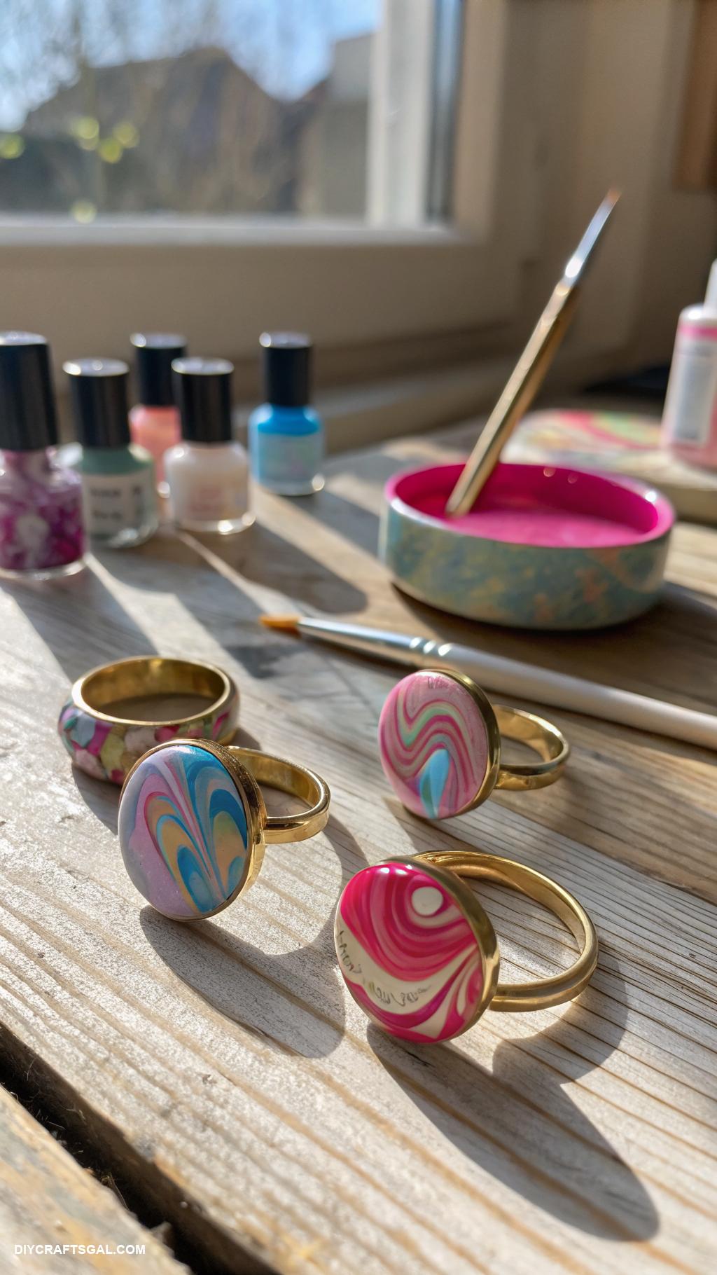diy rings ideas Nail polish marbled rings
