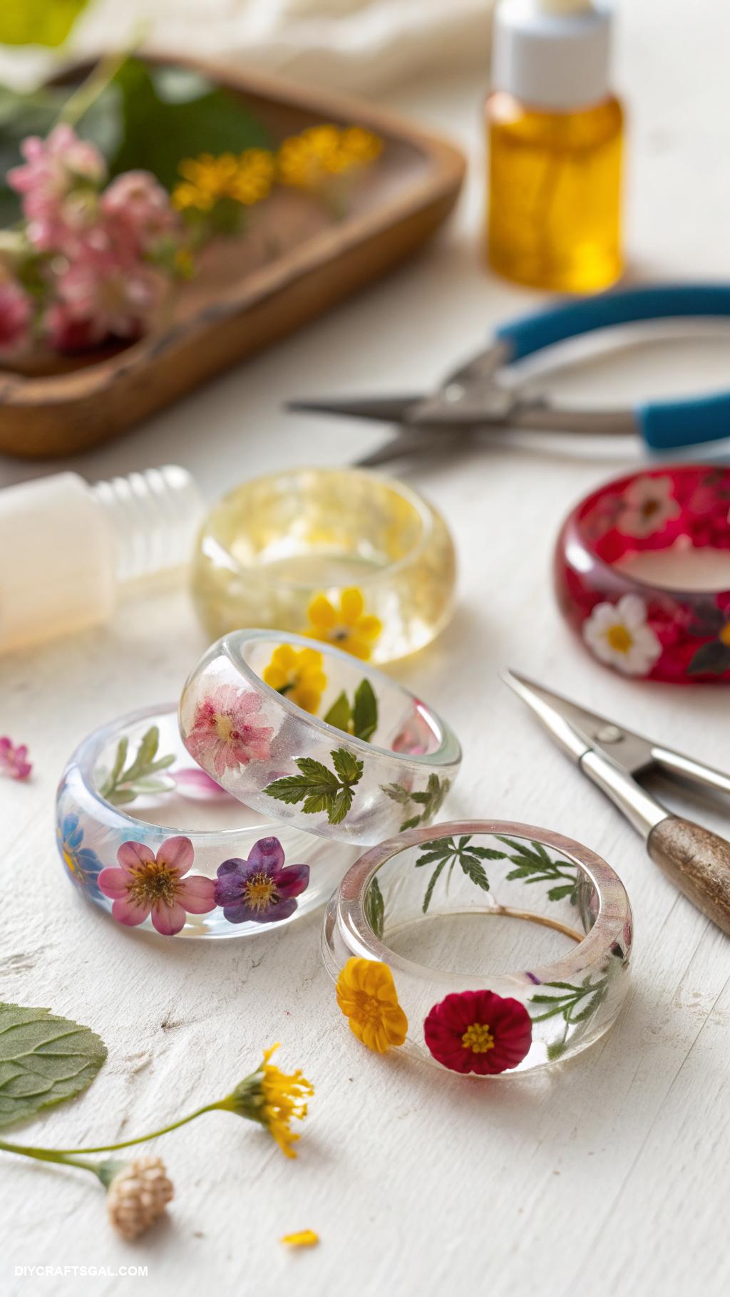 diy rings ideas Resin rings with pressed flowers