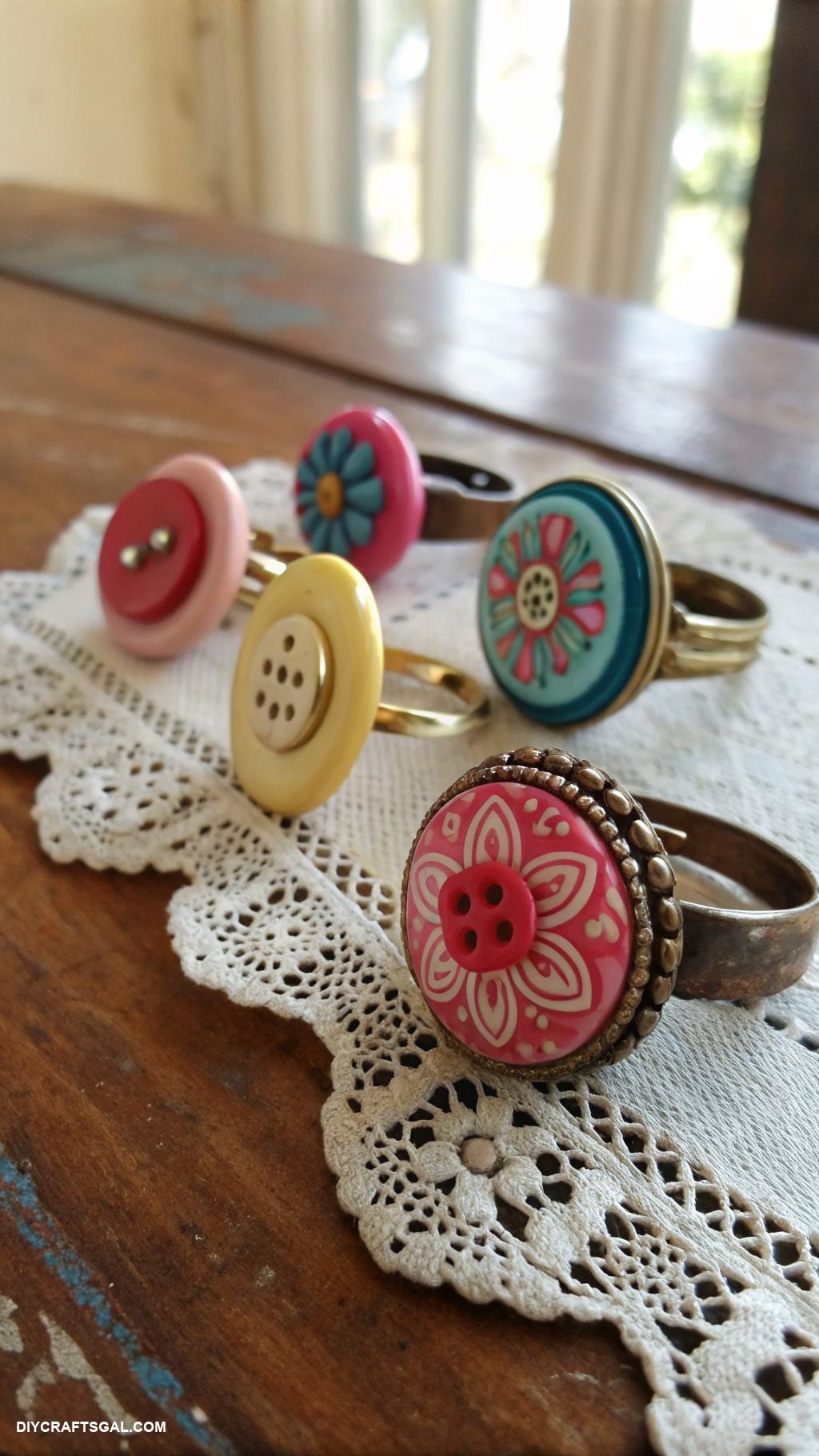 diy rings ideas Upcycled button statement rings