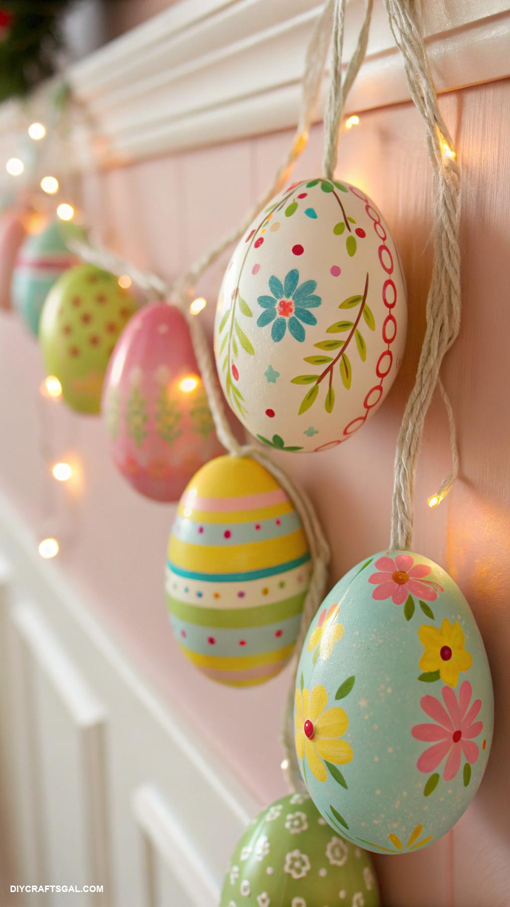 diy spring crafts for adults Easter egg garland with colorful designs