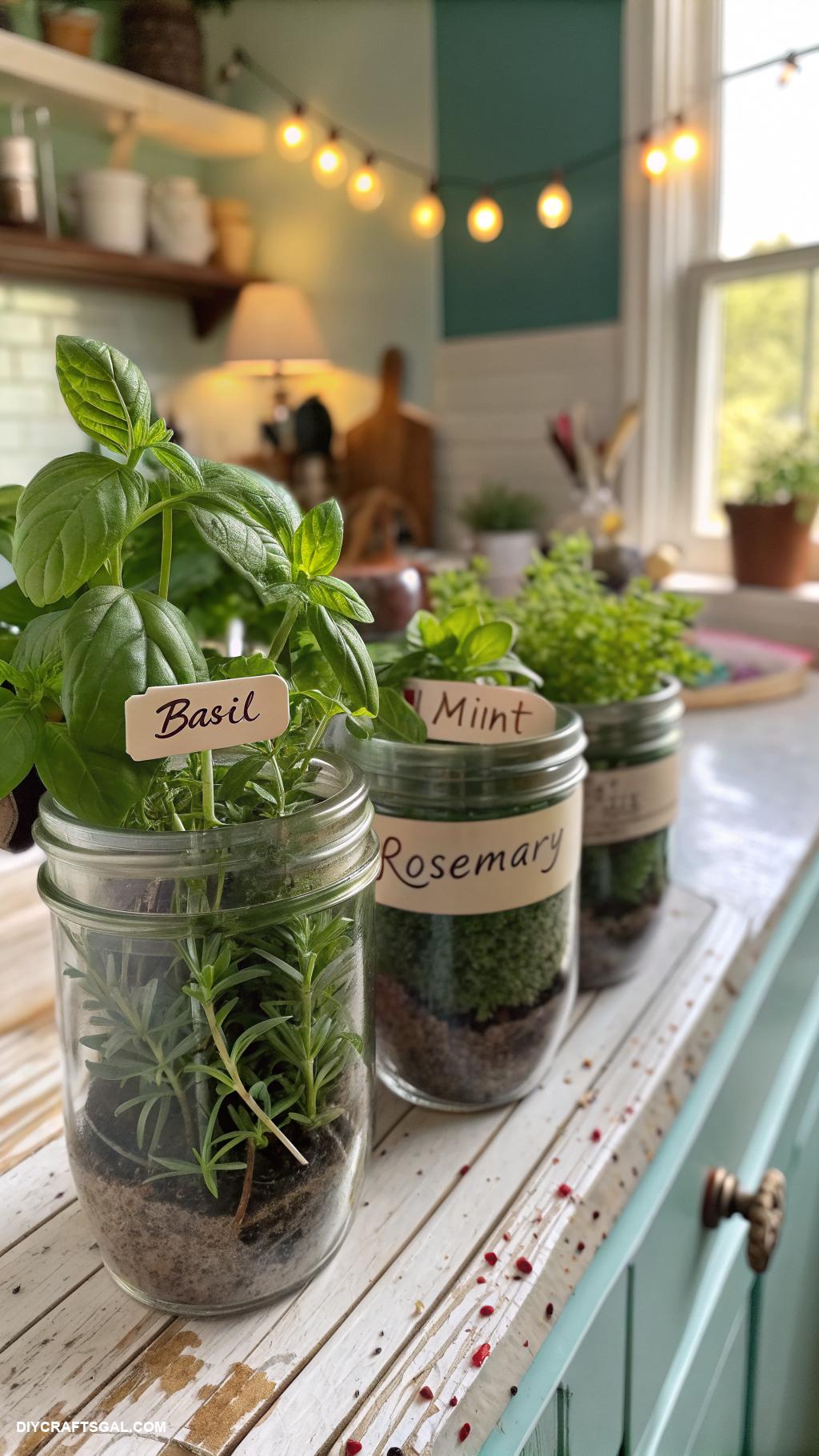 diy spring crafts for adults Mason jar herb garden for kitchen