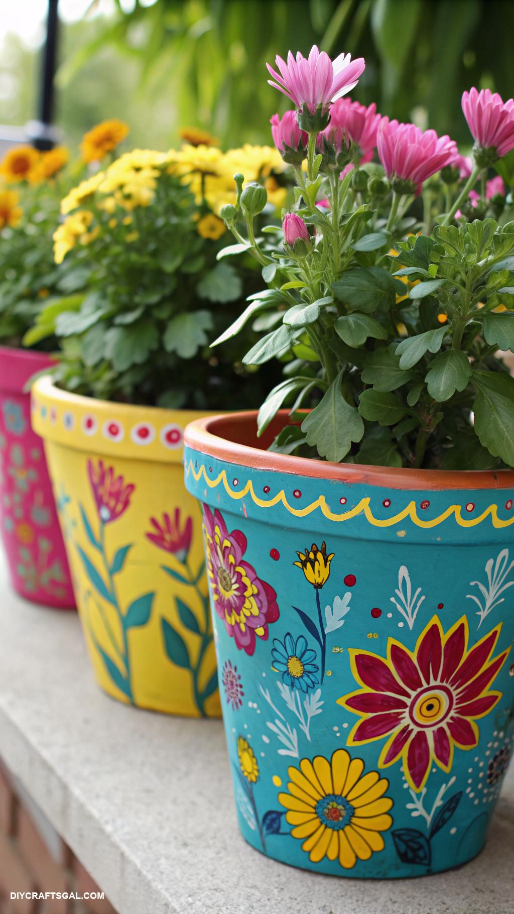 diy spring crafts for adults Painted flower pots with vibrant colors
