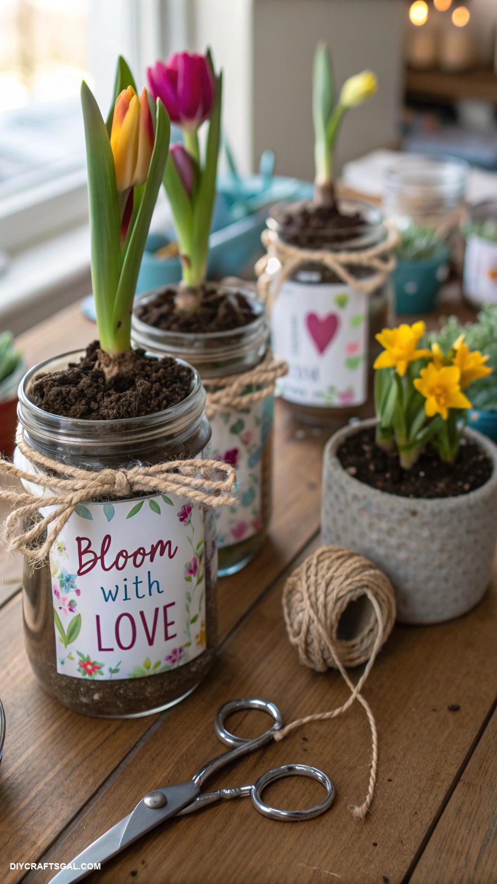earth day crafts DIY flower bulb gift jars