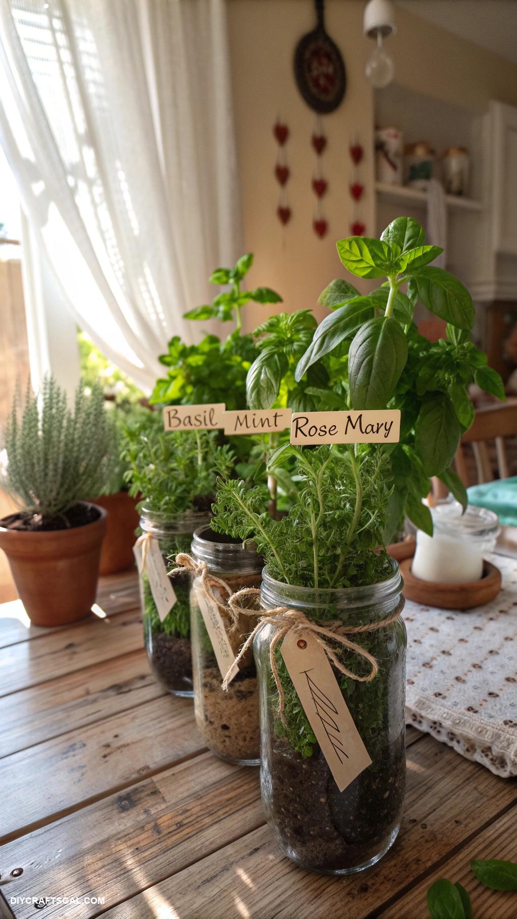 earth day crafts Mason jar herb garden containers