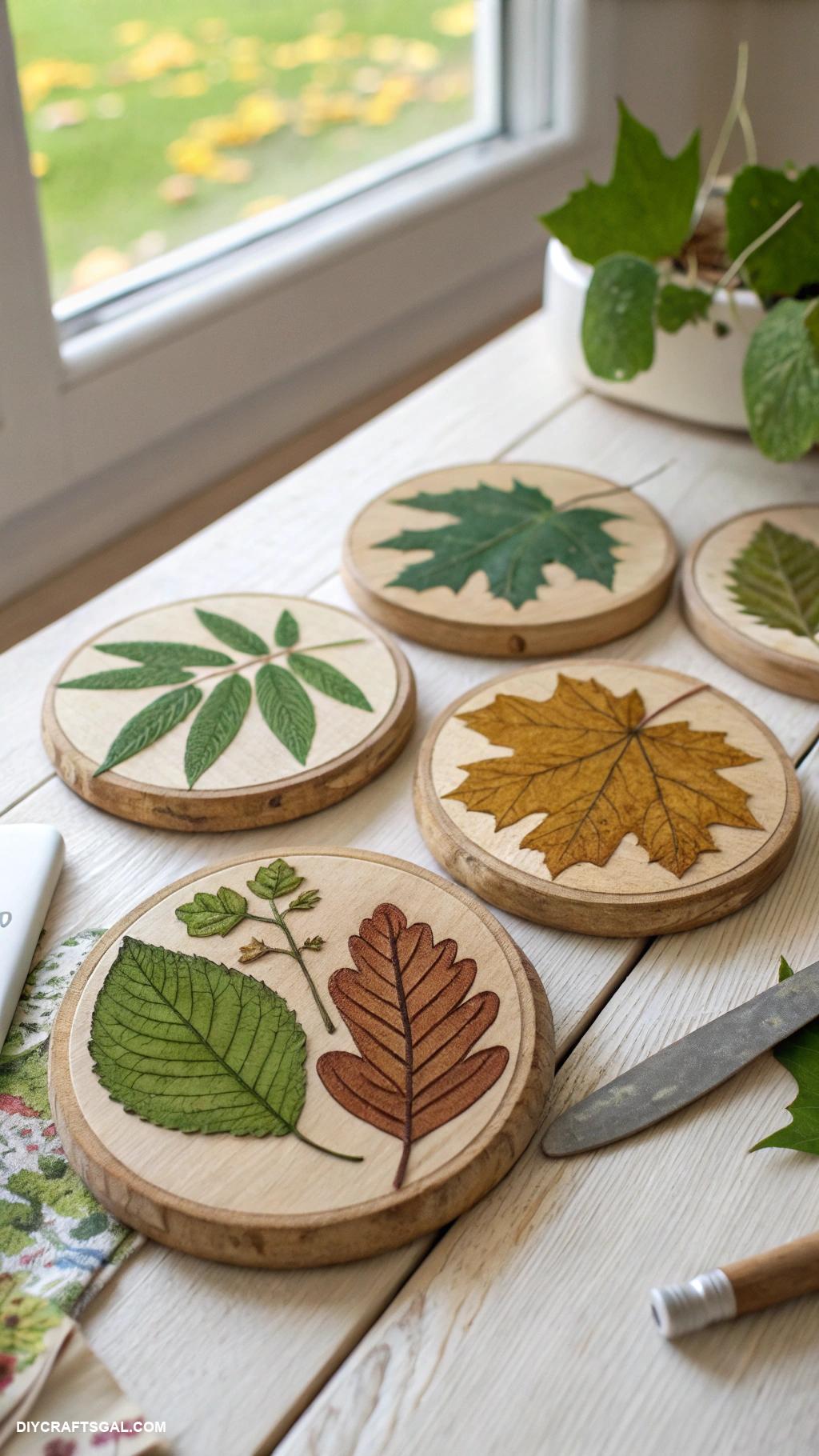 earth day crafts Nature inspired leaf print coasters