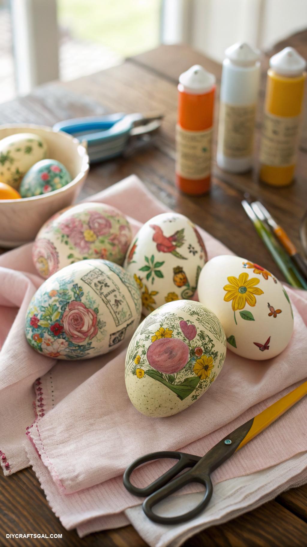 easter egg decorating ideas Decoupage with magazine cutouts and glue