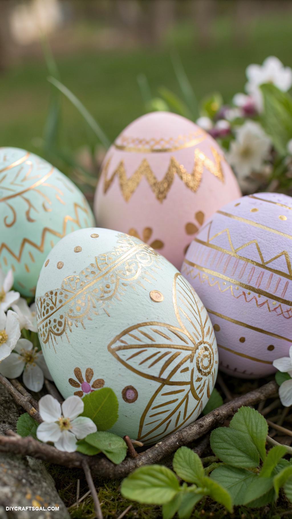 easter egg decorating ideas Metallic foil accents for shiny eggs