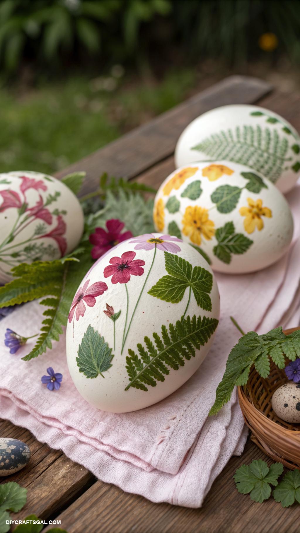 easter egg decorating ideas Nature prints with leaves and flowers