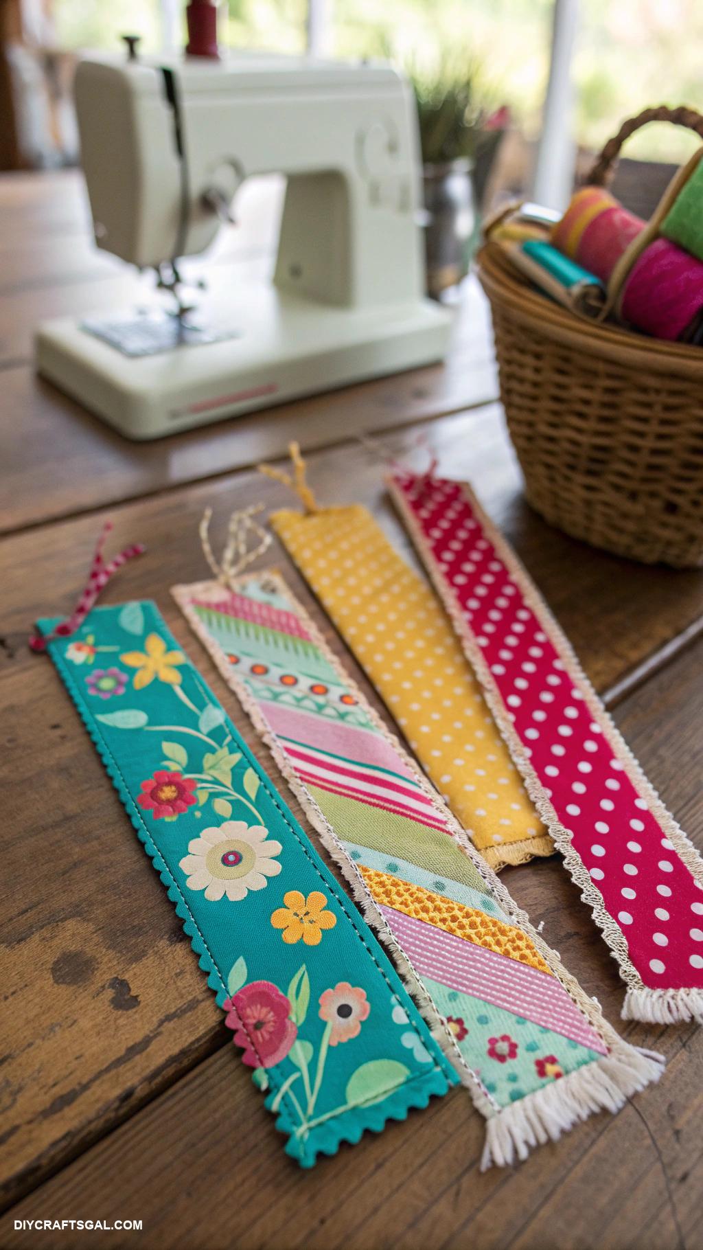 fabric crafts Fabric scrap bookmarks with colorful patterns