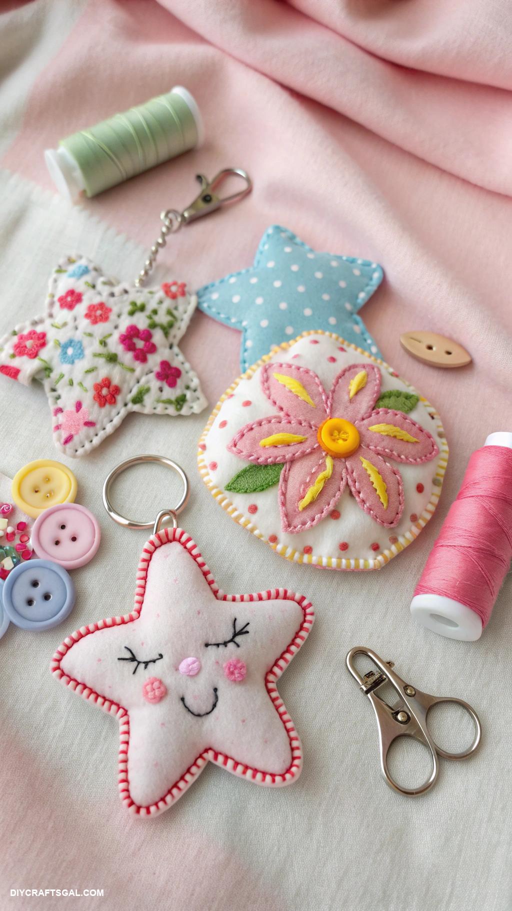 fabric crafts Sewn fabric keychain charms