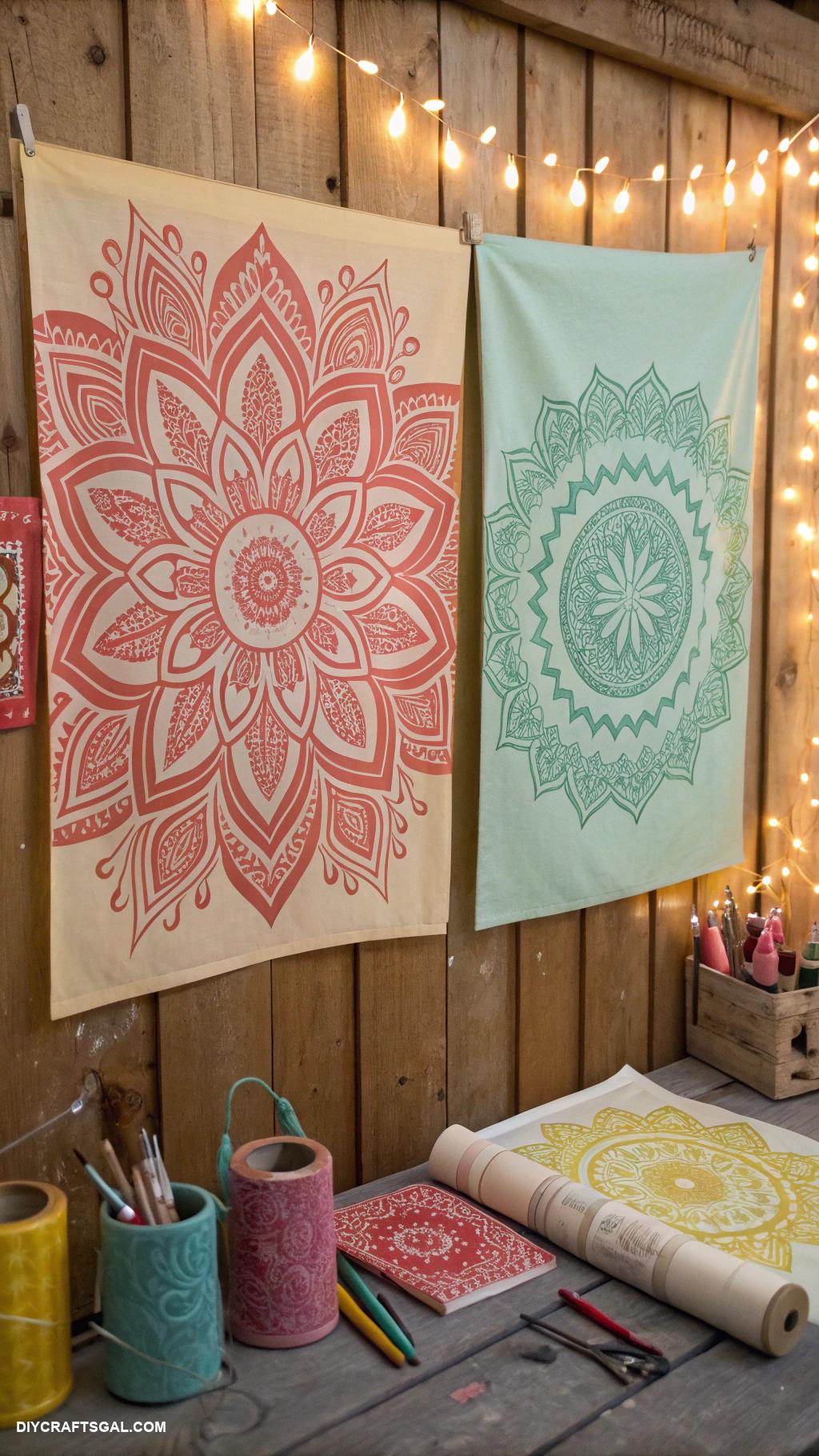 fabric crafts Stenciled fabric wall hangings