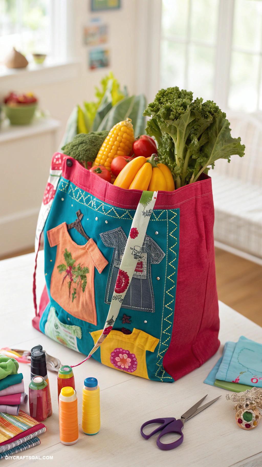 fabric crafts Upcycled t shirt bags for groceries