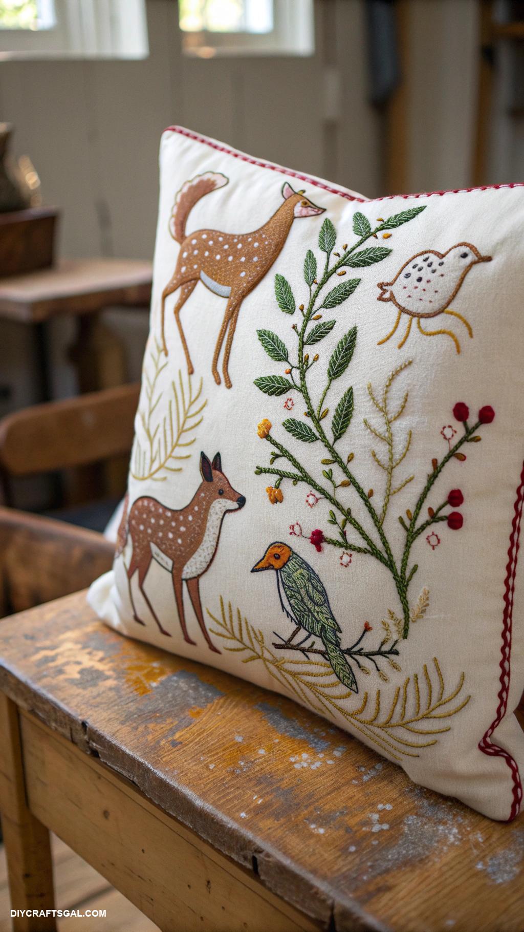 hand embroidery art ideas Animal silhouettes on cotton pillows