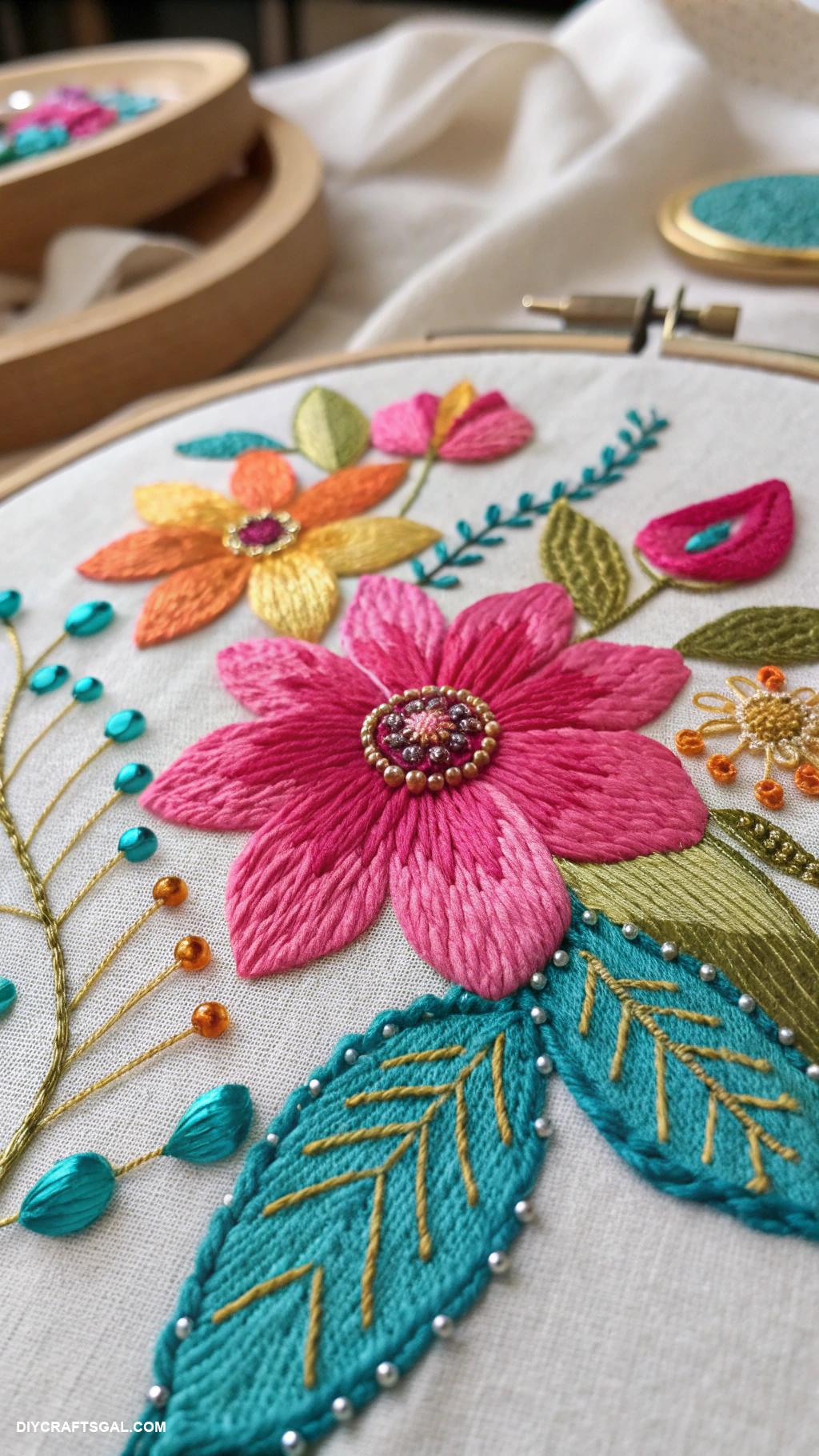 hand embroidery art ideas Colorful beads combined with thread art