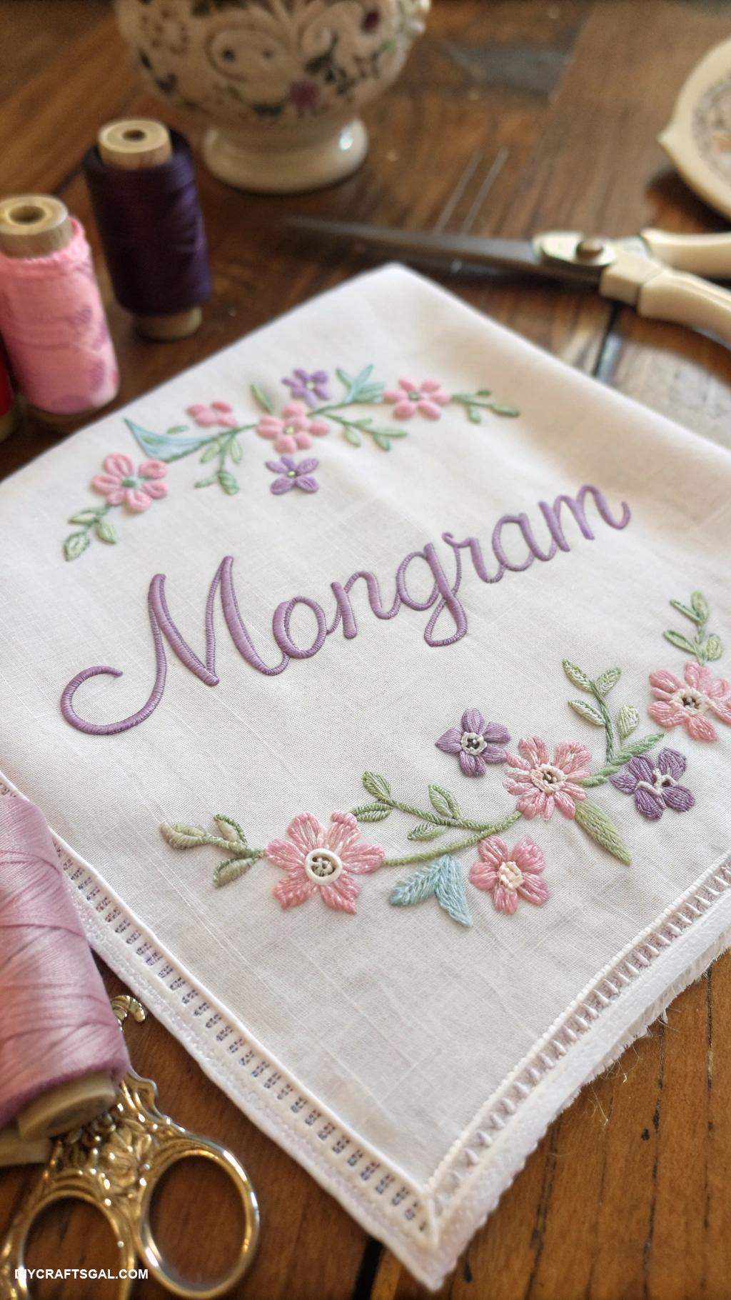 hand embroidery art ideas Custom monograms on handkerchiefs