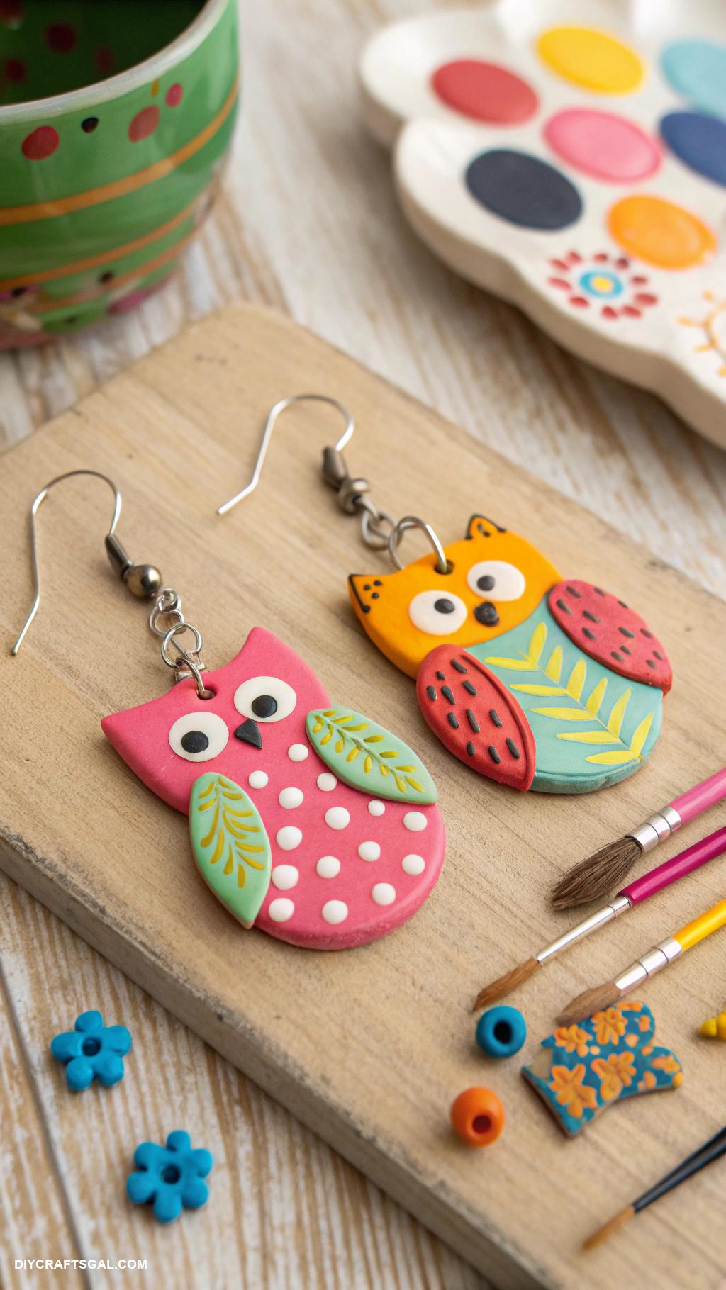 handmade earrings Clay animals with fun patterns