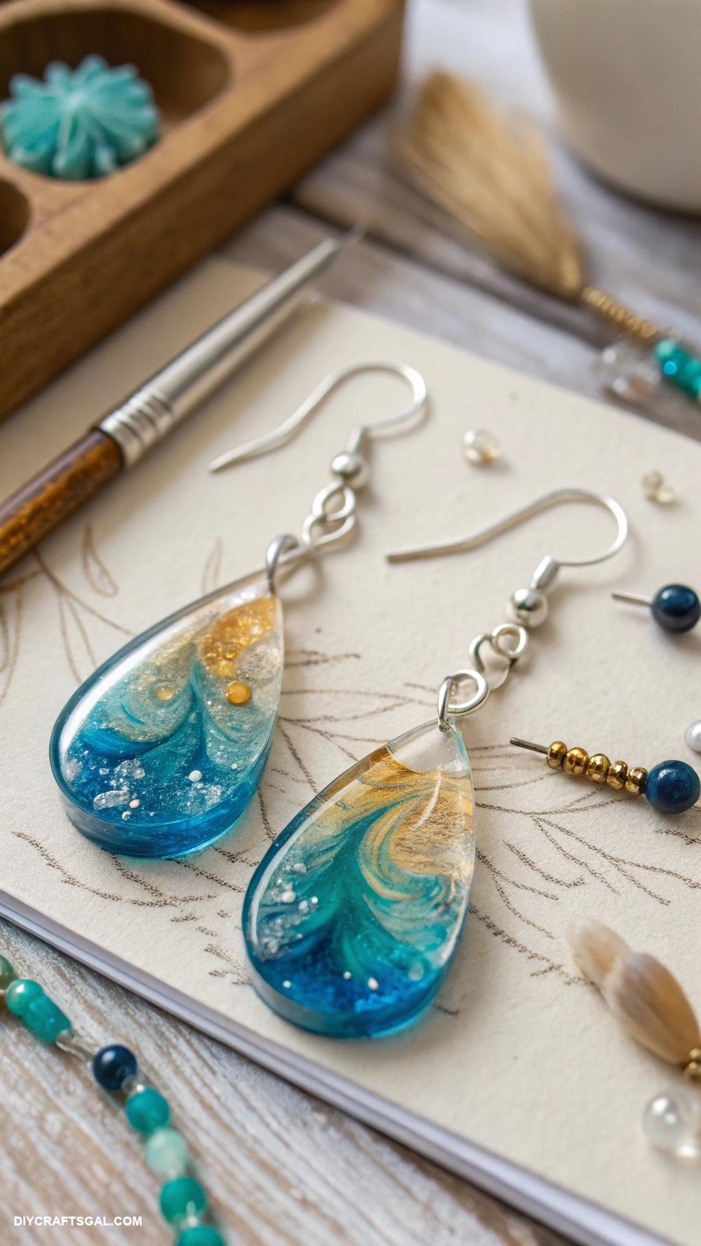handmade earrings Liquid ink swirls in clear acrylic