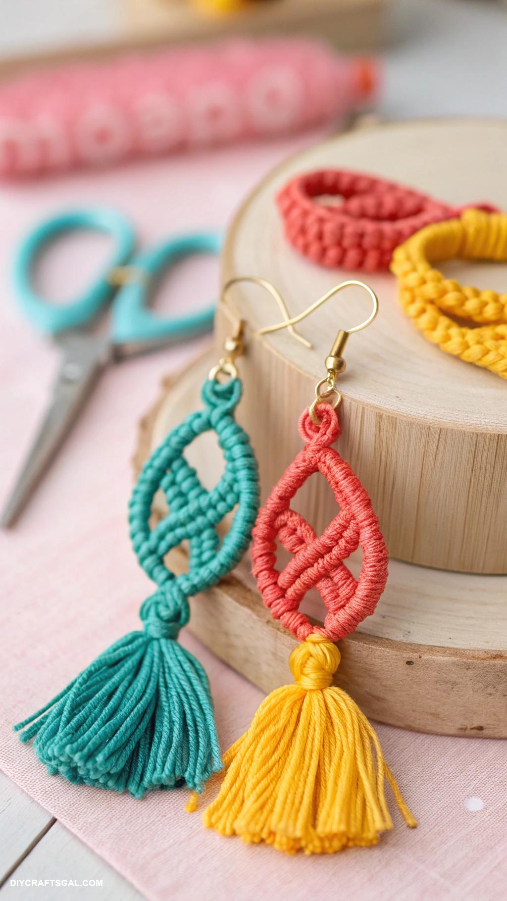 handmade earrings Macramy knots with vibrant cotton threads