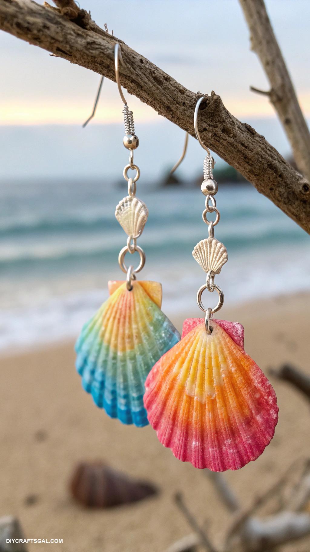 handmade earrings Spray painted seashells on hooks