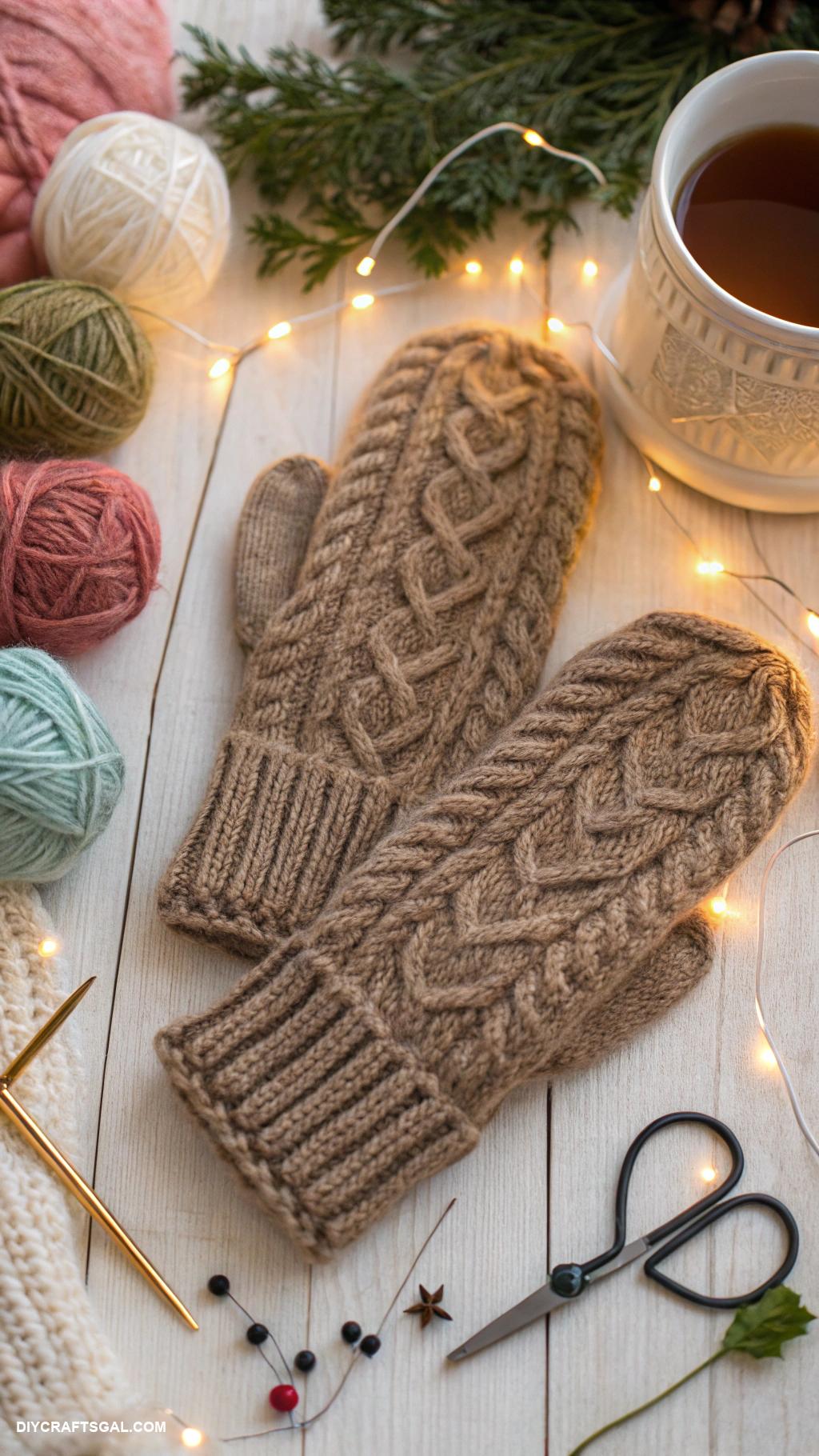 knitted mittens ideas Cable knit pattern with thumb opening