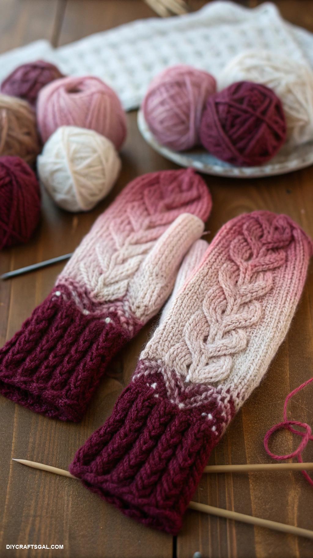 knitted mittens ideas Ombre gradient color scheme mittens