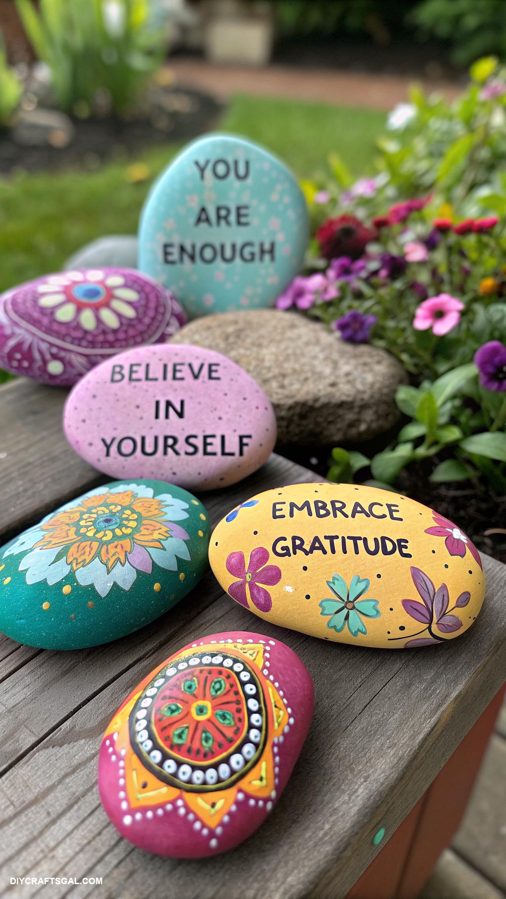 manifestation journal ideas Colorful painted rock affirmations